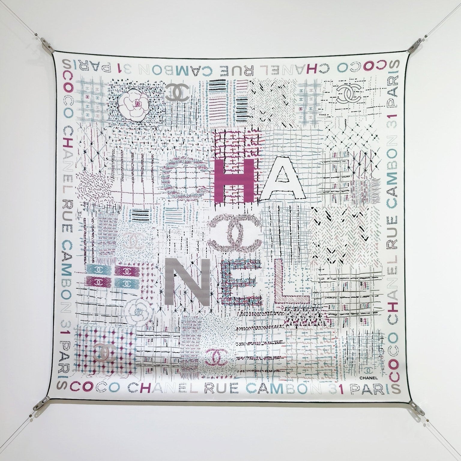 CC 25 Scarf 90CM In White Purple Colorful Cashmere 293047