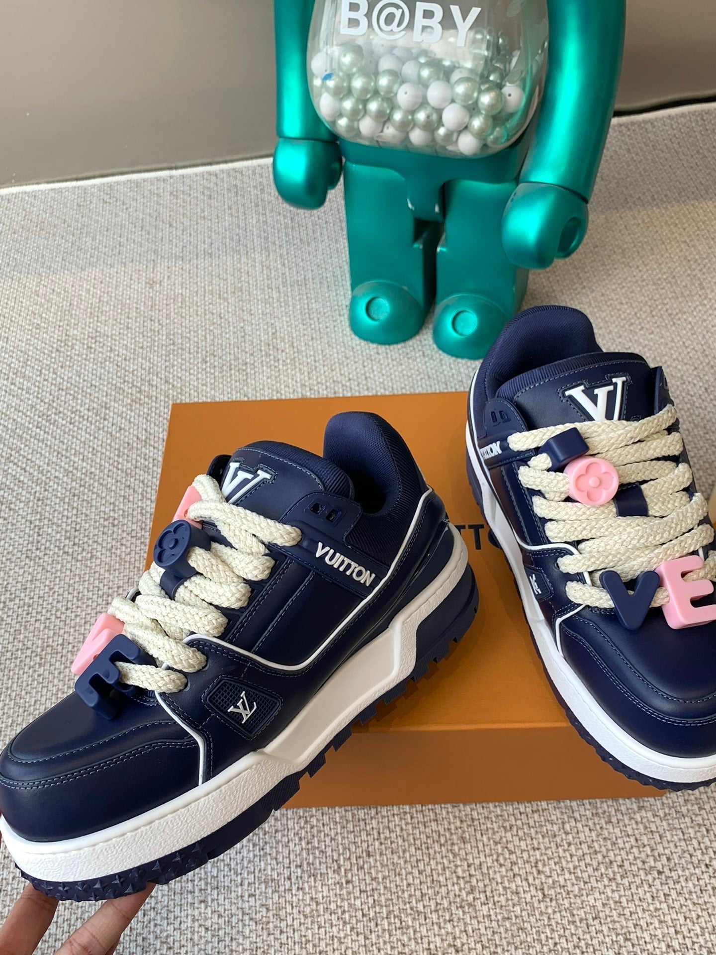 LV Trainer Maxi Sneaker Blue Charcoal Calfskin