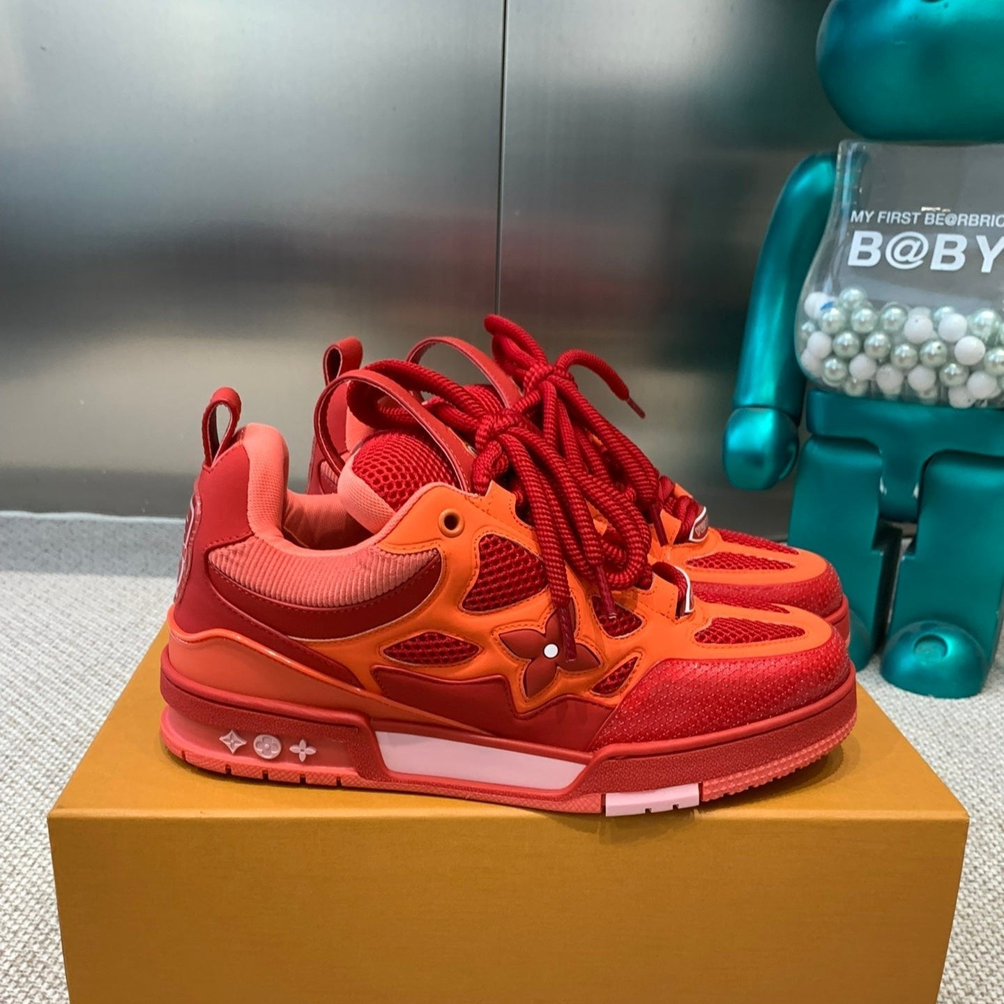 LV Skate Sneaker Red Mix Orange Cowhide