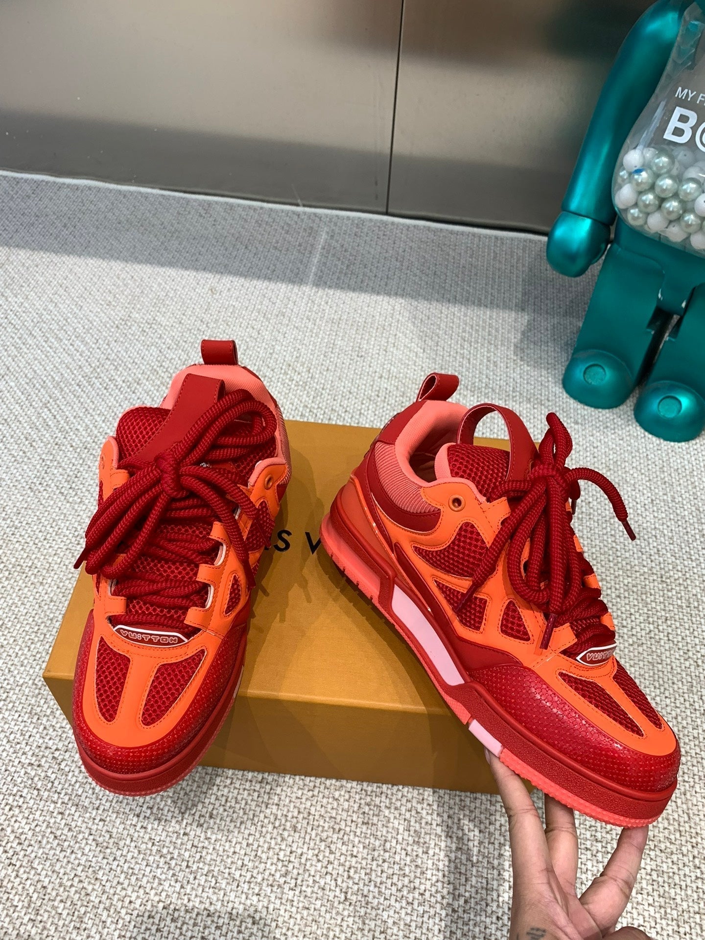 LV Skate Sneaker Red Mix Orange Cowhide