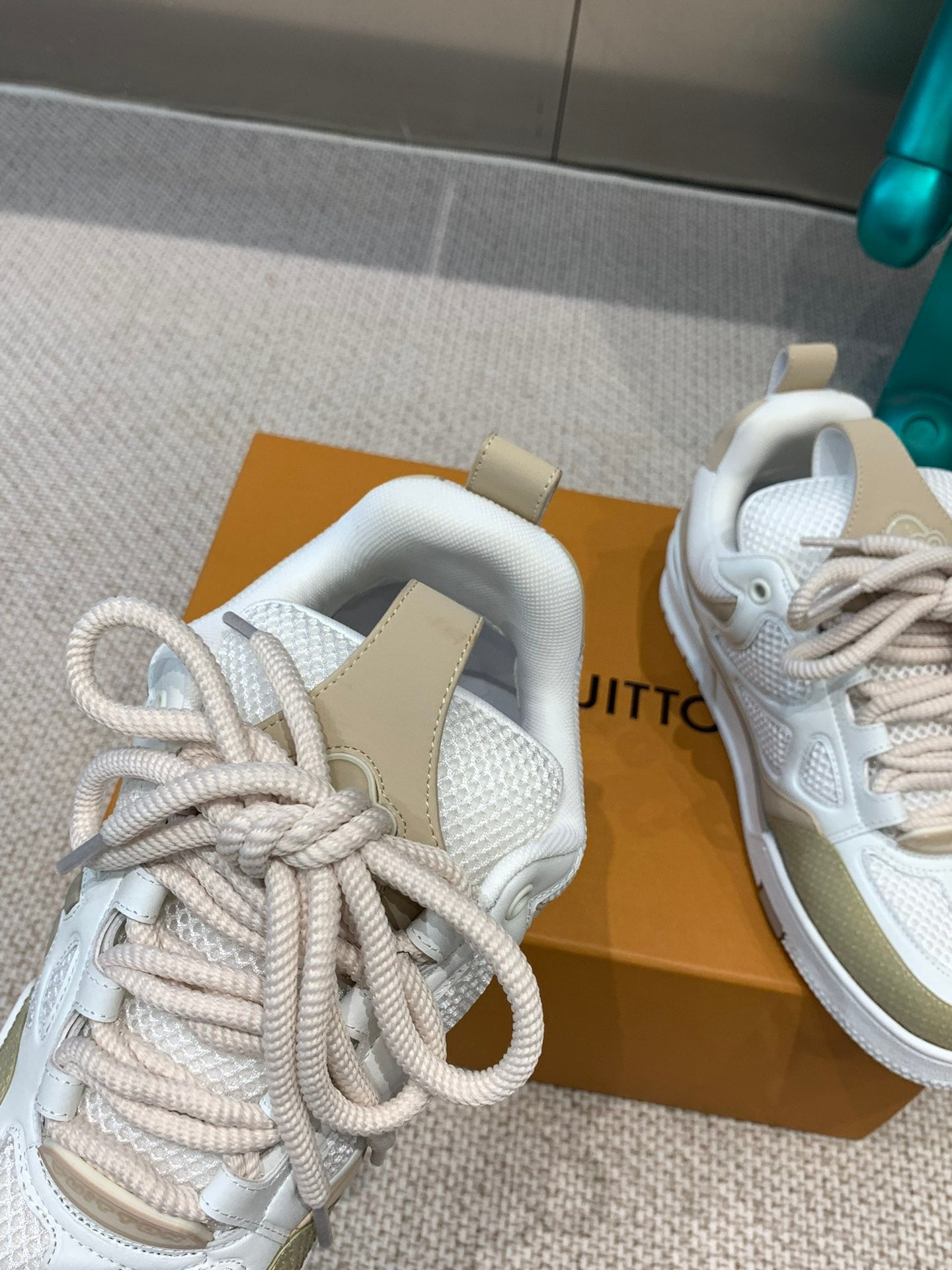 LV Skate Sneaker White Mix Beige Mesh Fabric