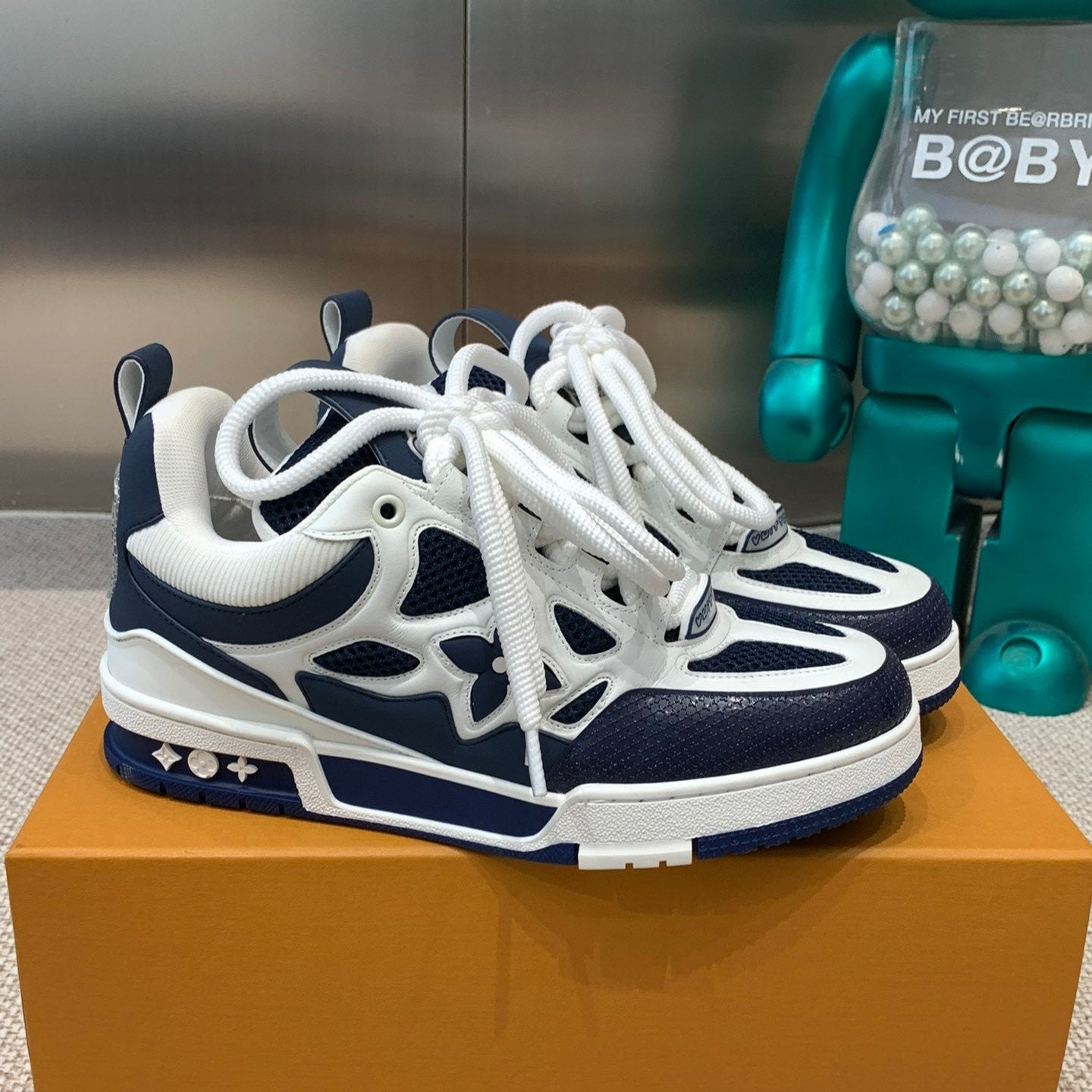 LV Skate Sneaker White Mix Blue Charcoal Cowhide