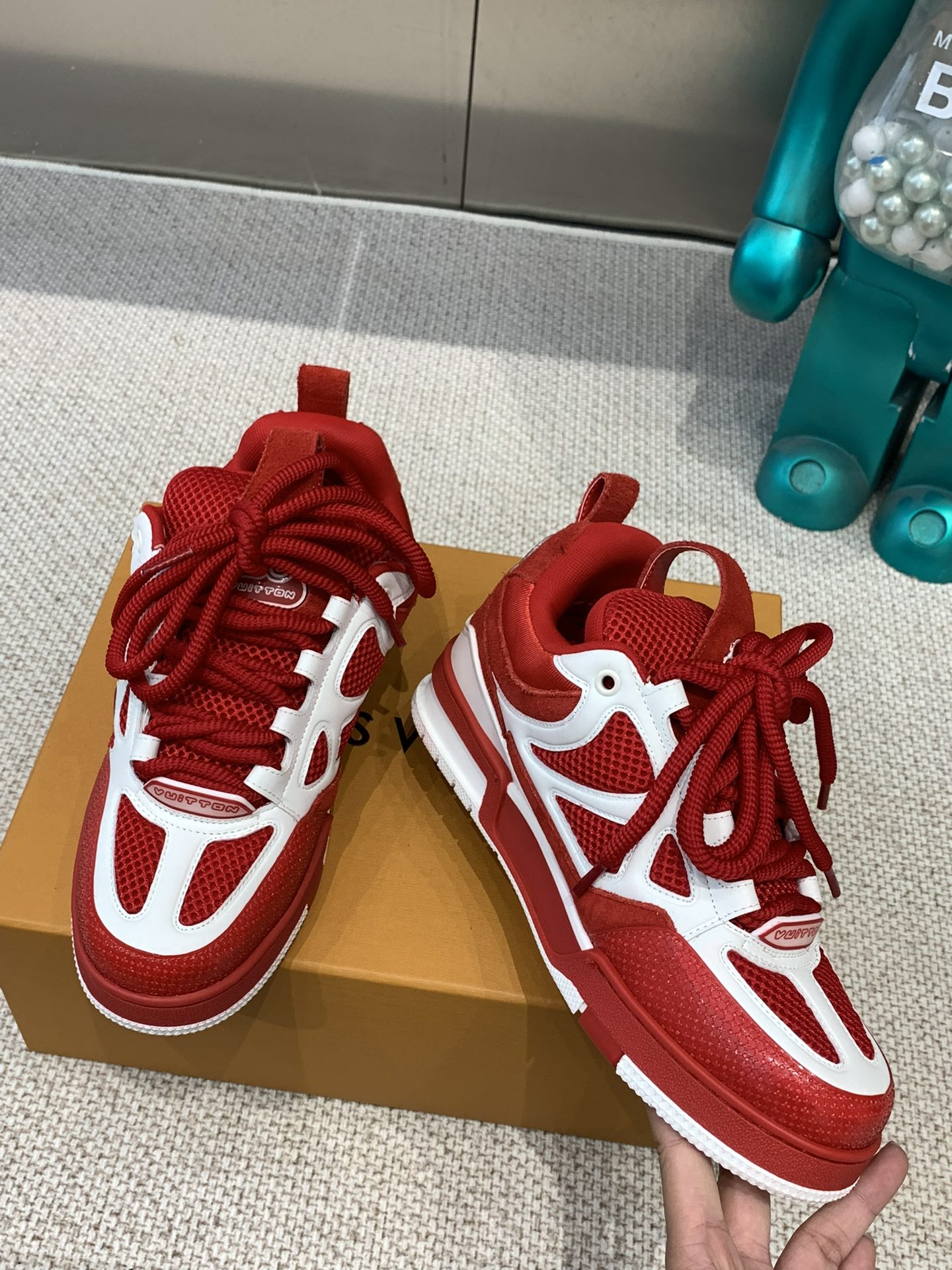 LV Skate Sneaker White Mix Red Cowhide