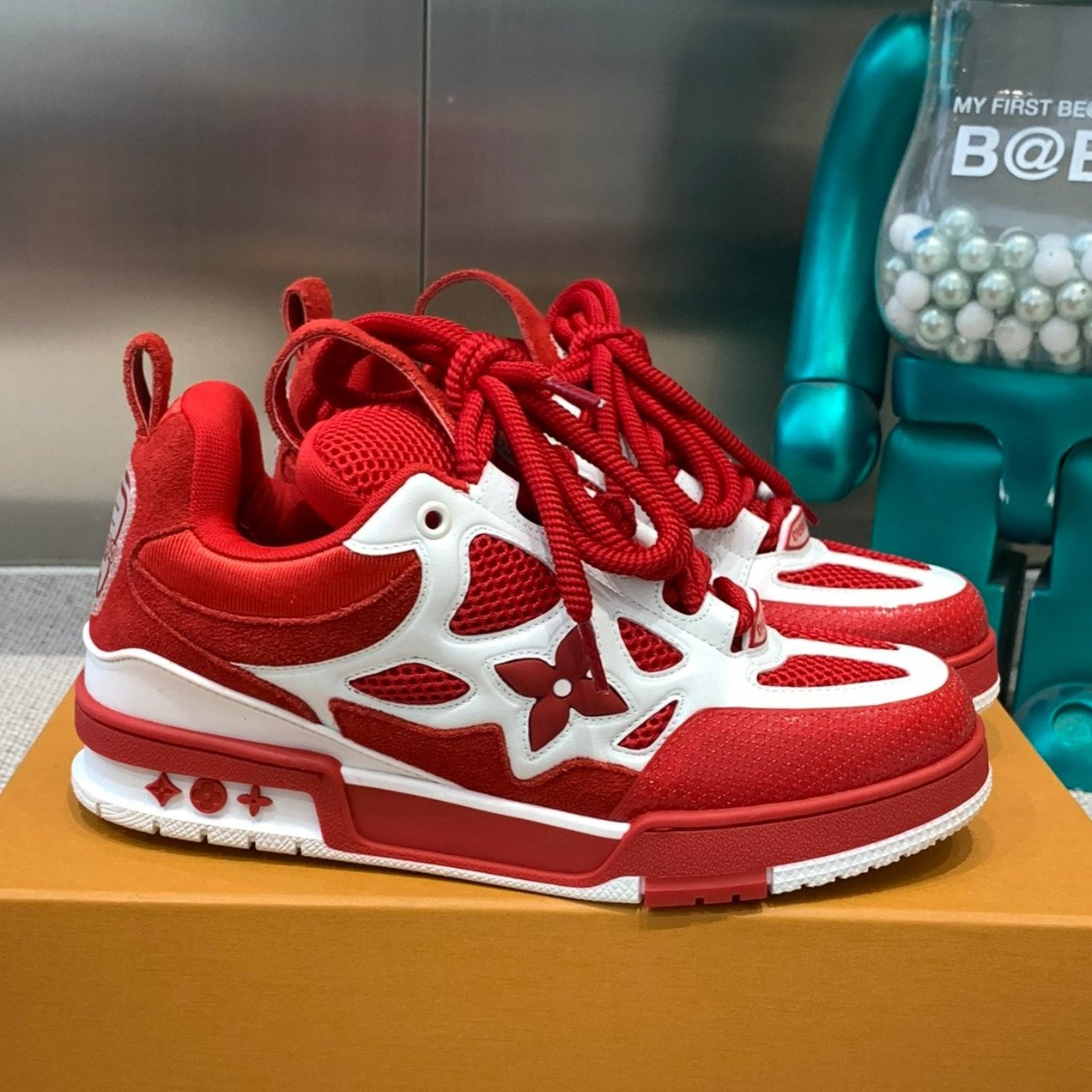 LV Skate Sneaker White Mix Red Cowhide