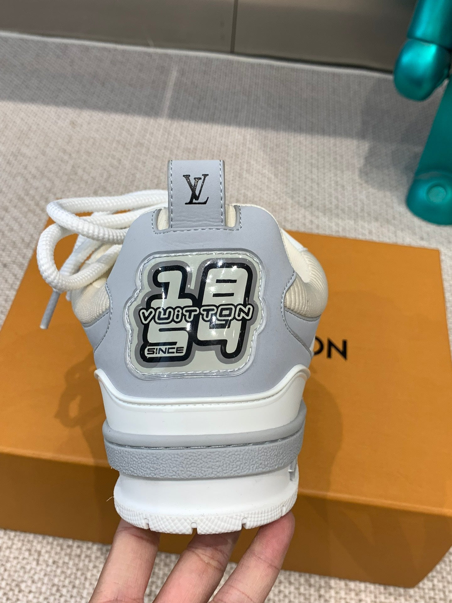 LV Skate Sneaker Gray Mix White Beige Cowhide