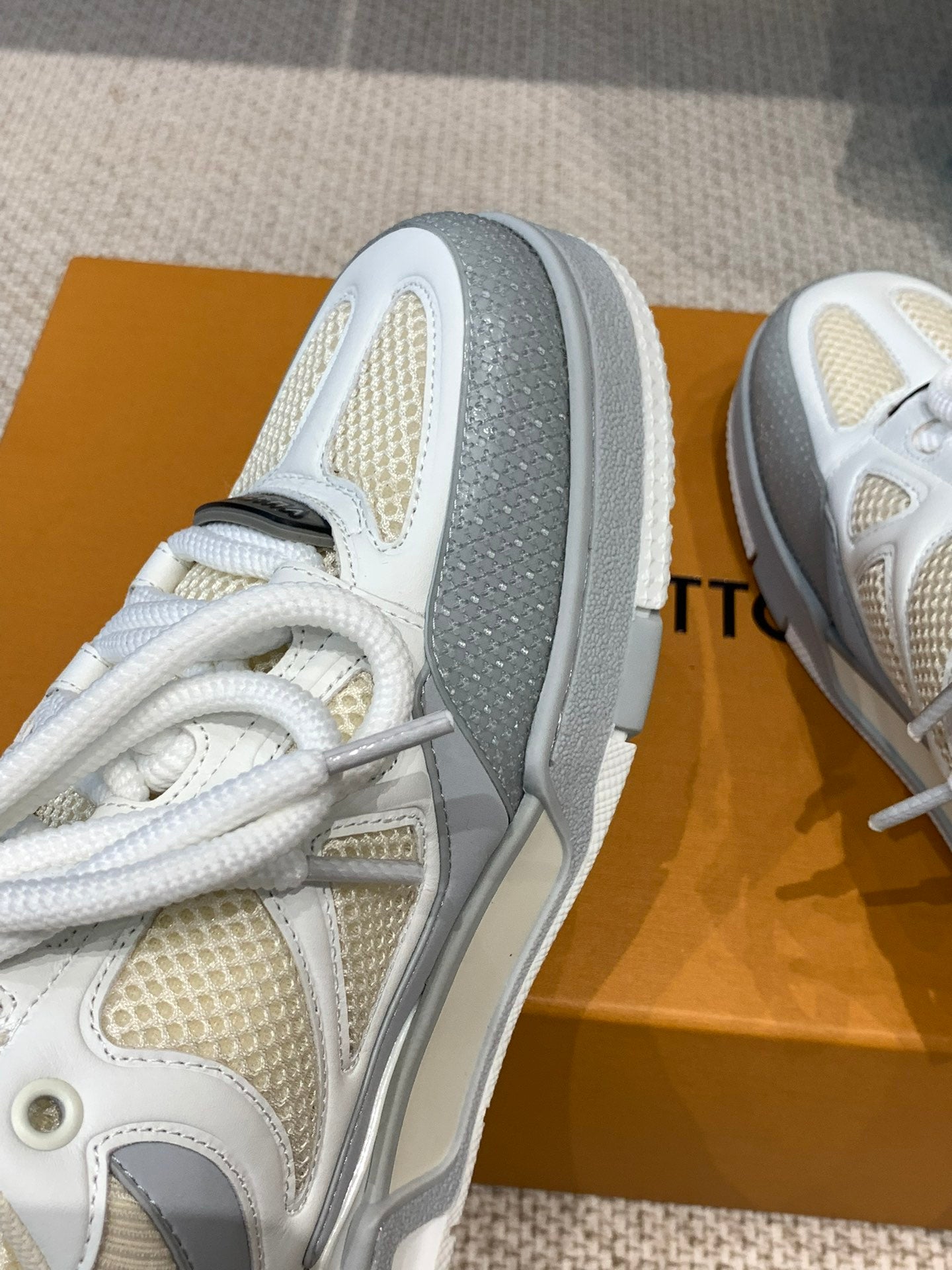 LV Skate Sneaker Gray Mix White Beige Cowhide