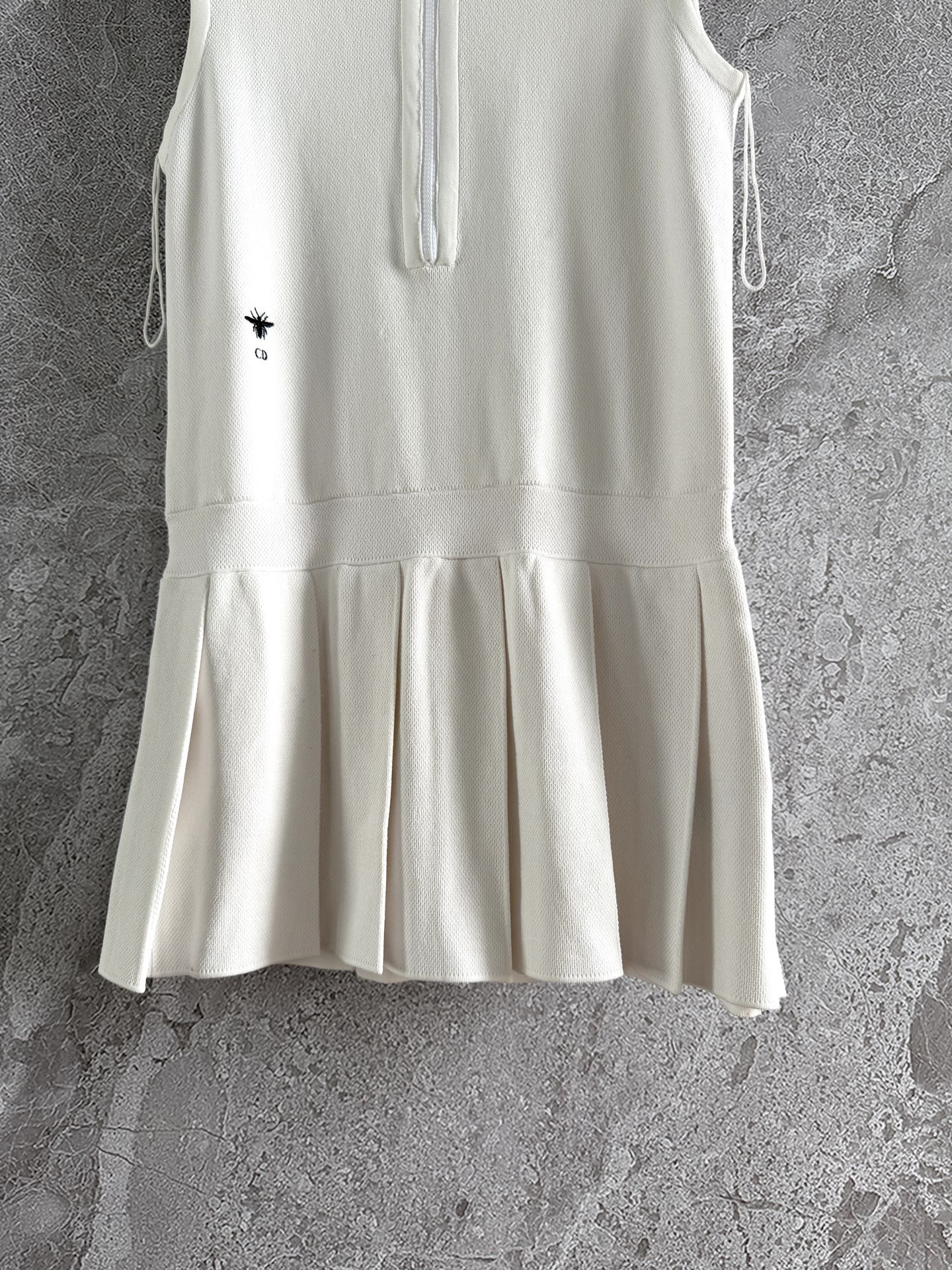 CD Collar Pleated Dress White Viscose