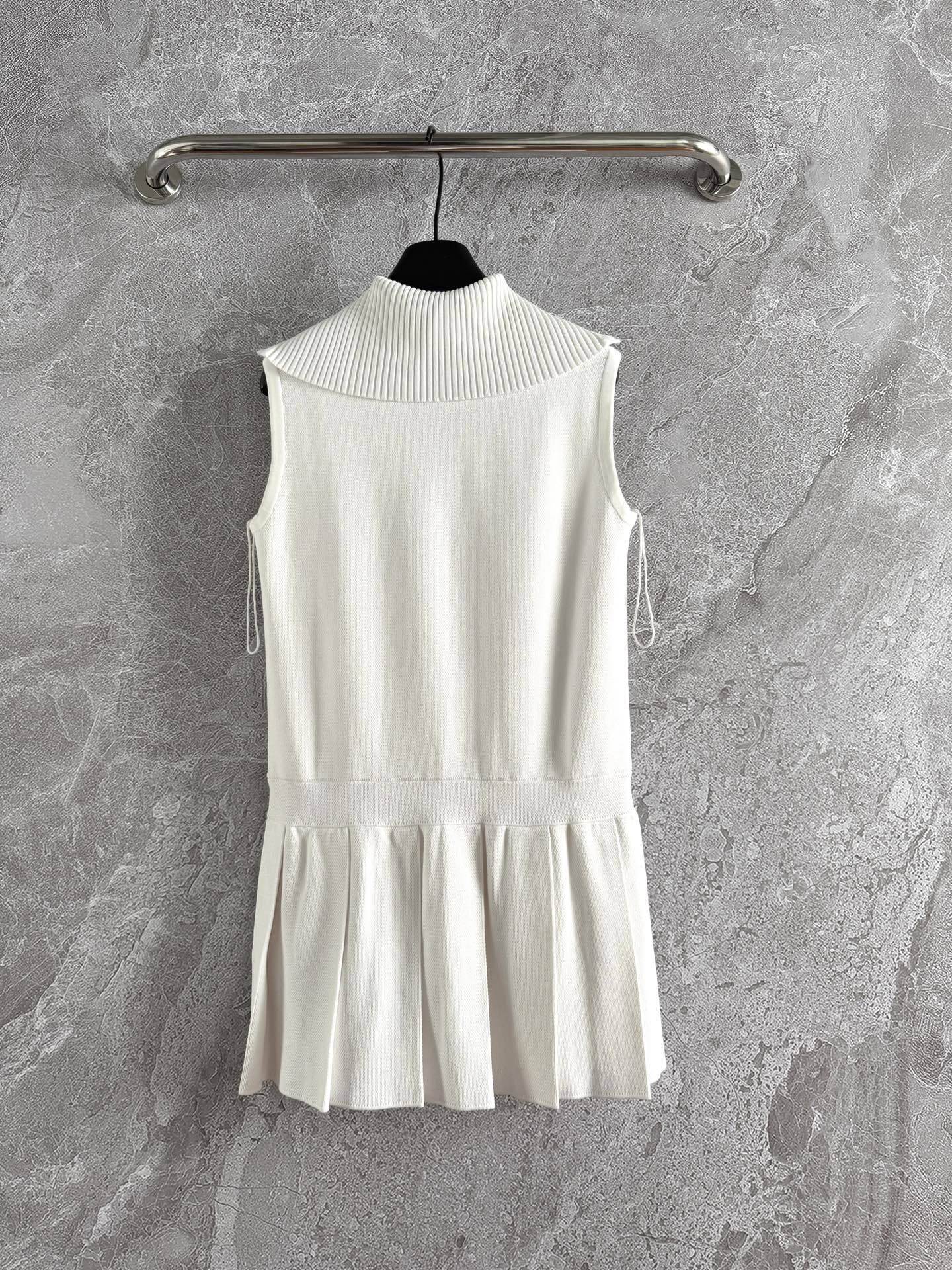 CD Collar Pleated Dress White Viscose