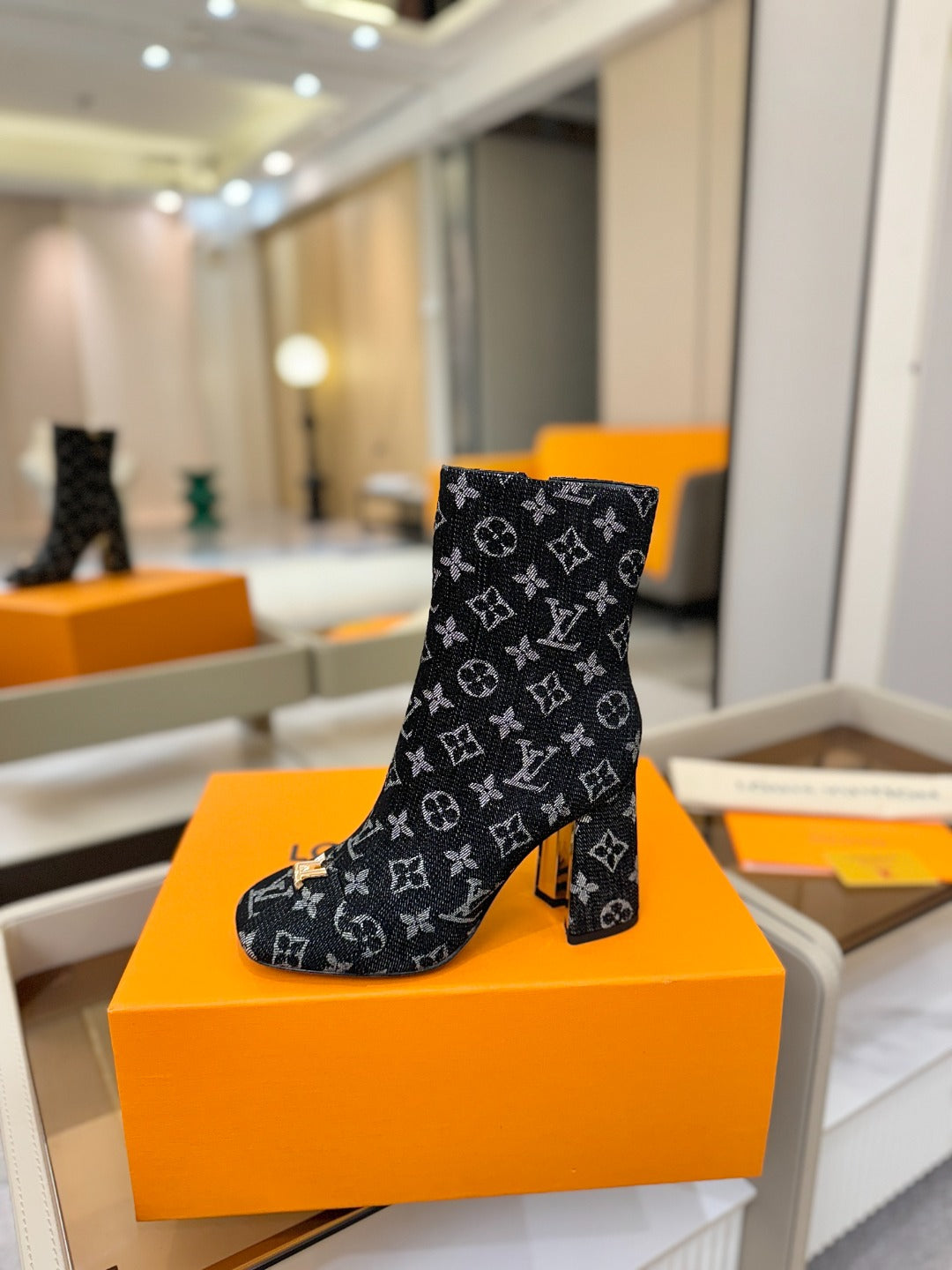 LV Ankle Boots 90 Monogram Black Denim 573712