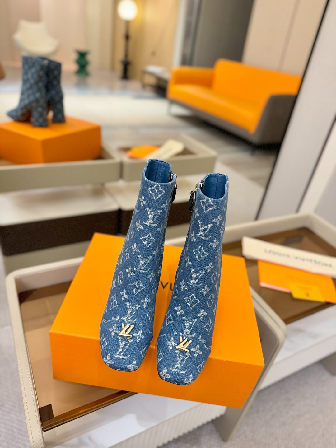 LV Ankle Boots 90 Monogram Blue Denim 573713