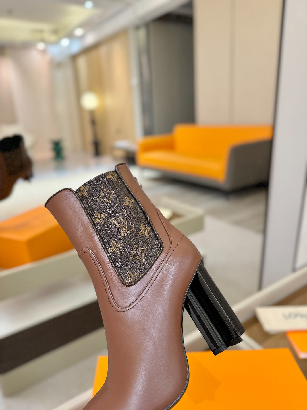 LV 25 Runway Ankle Boots 95 Brown Monogram Brown Calfskin 573859