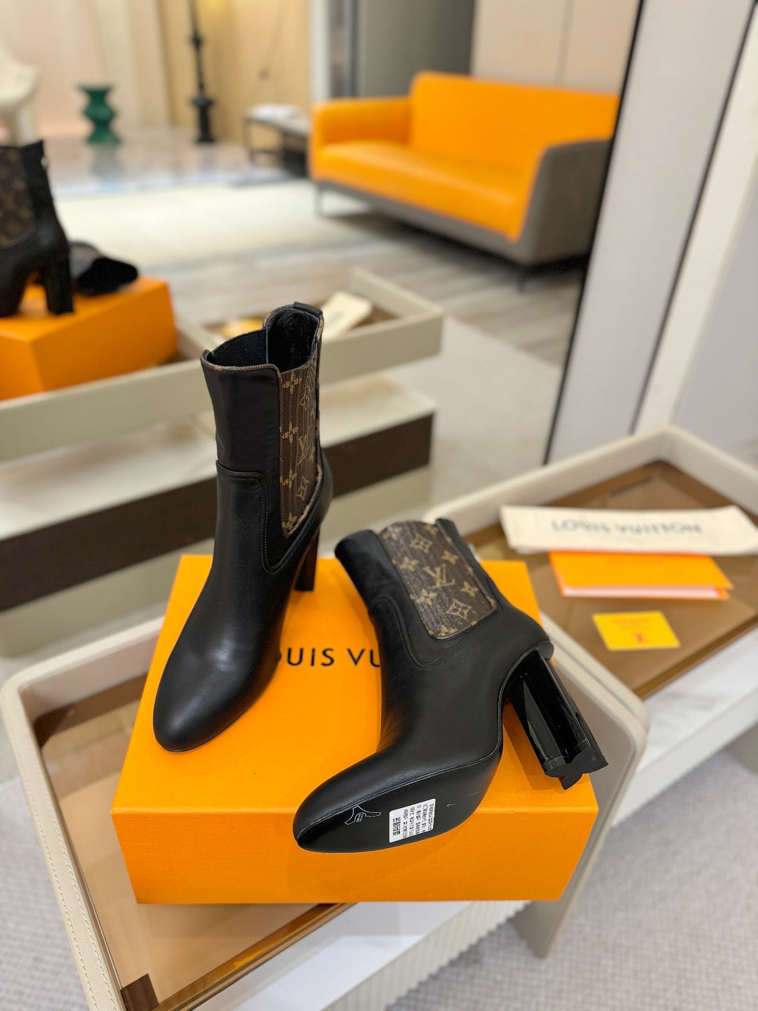 LV 25 Runway Ankle Boots 95 Black Monogram Brown Calfskin 573861