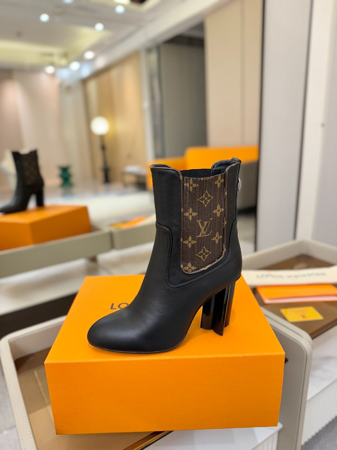 LV 25 Runway Ankle Boots 95 Black Monogram Brown Calfskin 573861