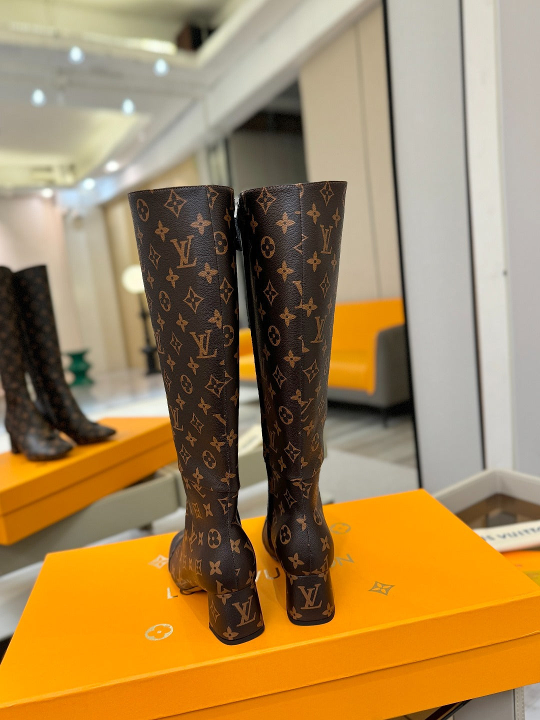 LV  High Boots 55 Monogram Brown Sheepskin 573730