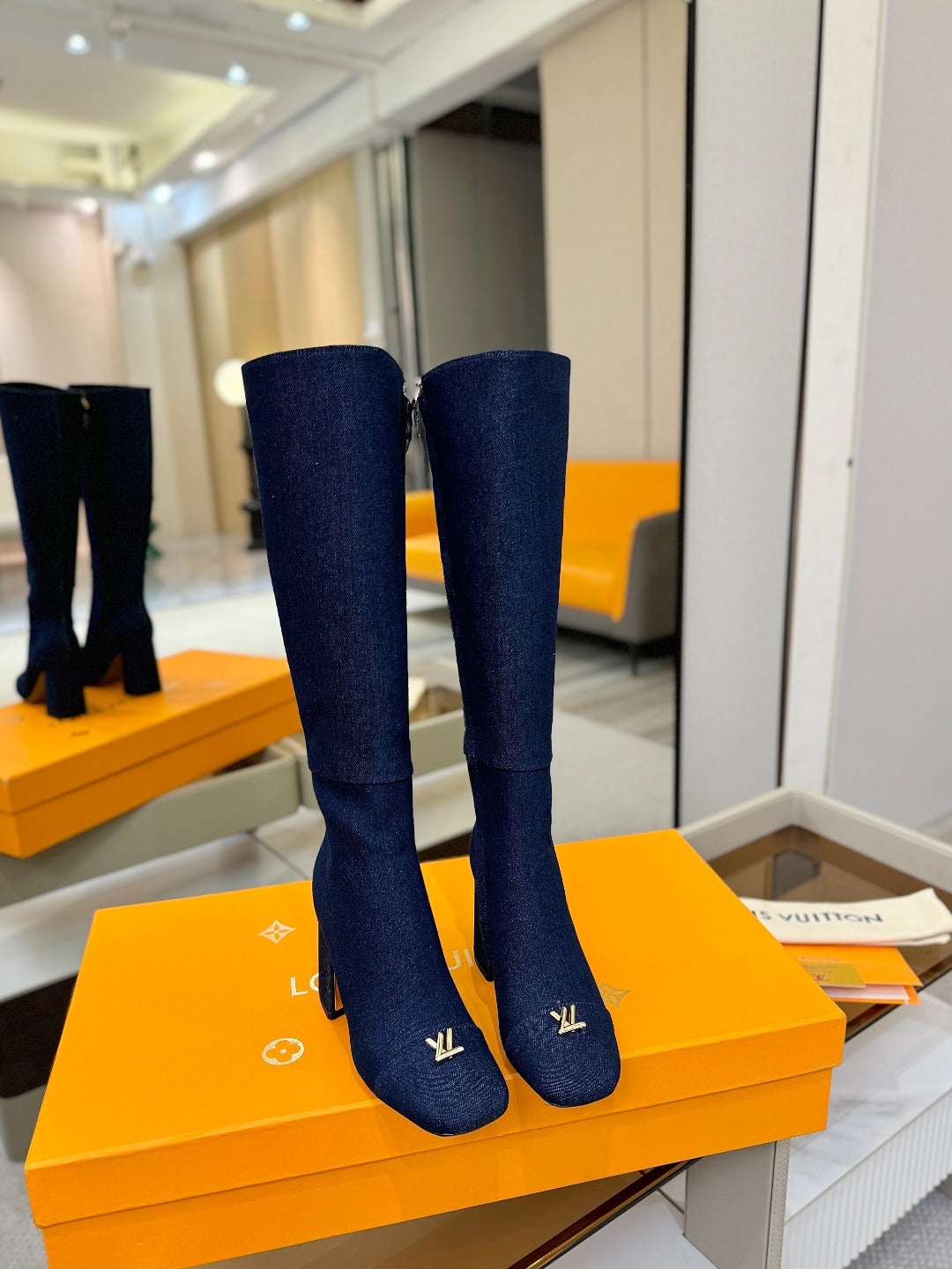 LV  High Boots 85 Dark Blue Denim 573733