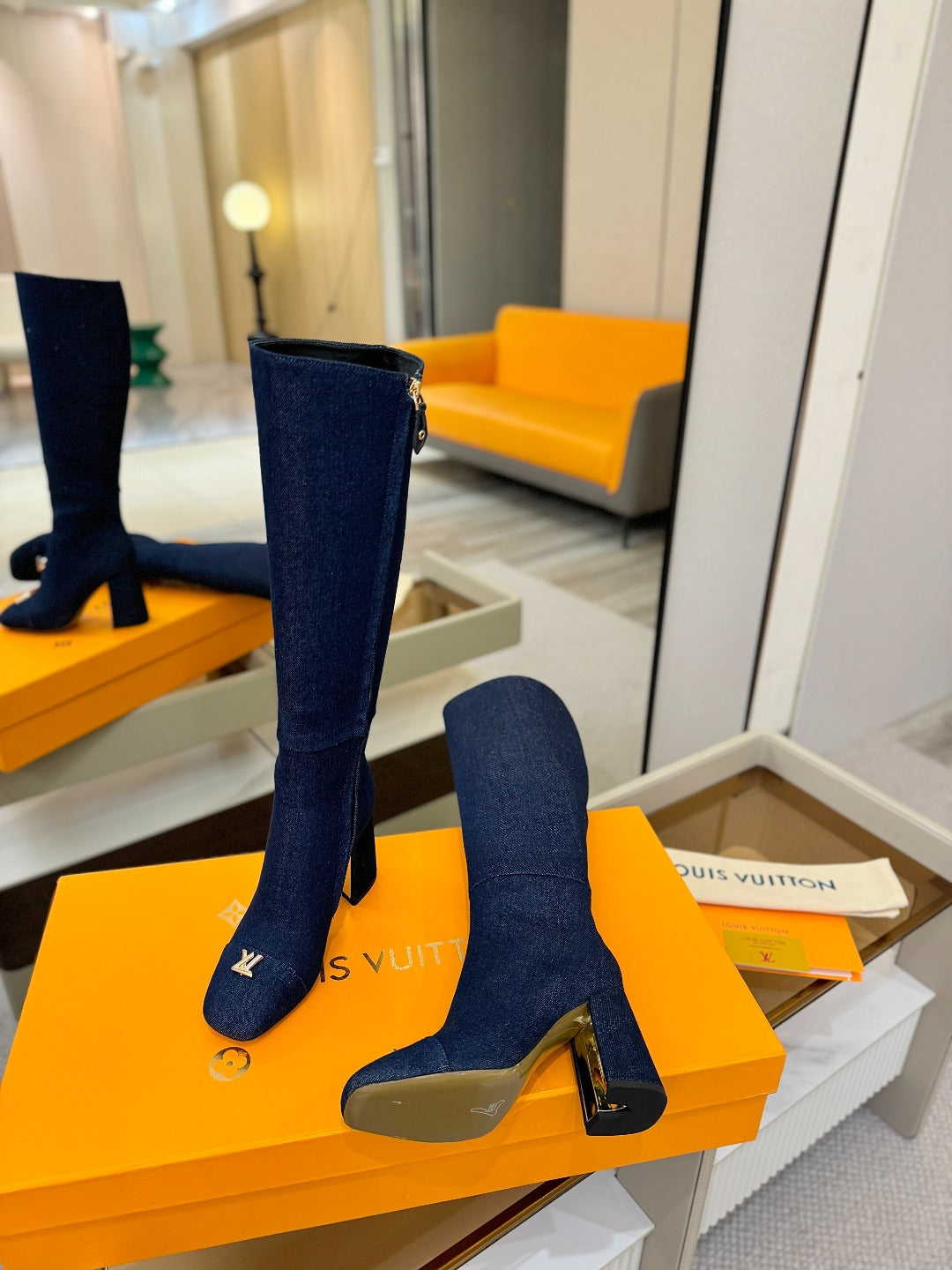 LV  High Boots 85 Dark Blue Denim 573733