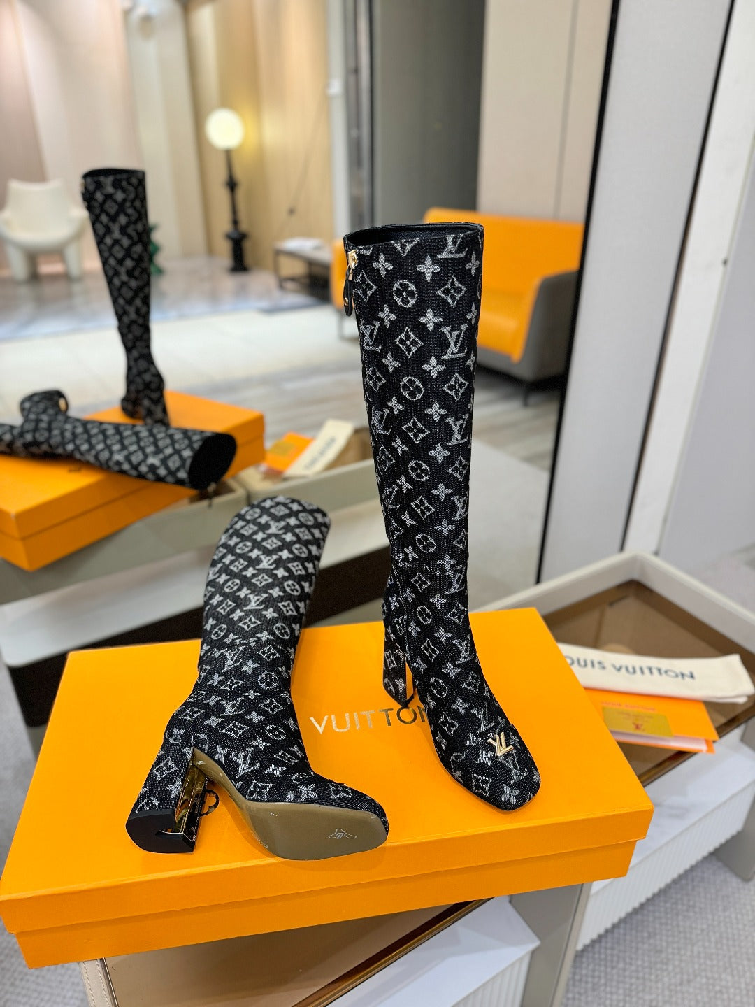 LV  High Boots 85 Monogram Black Denim 573734