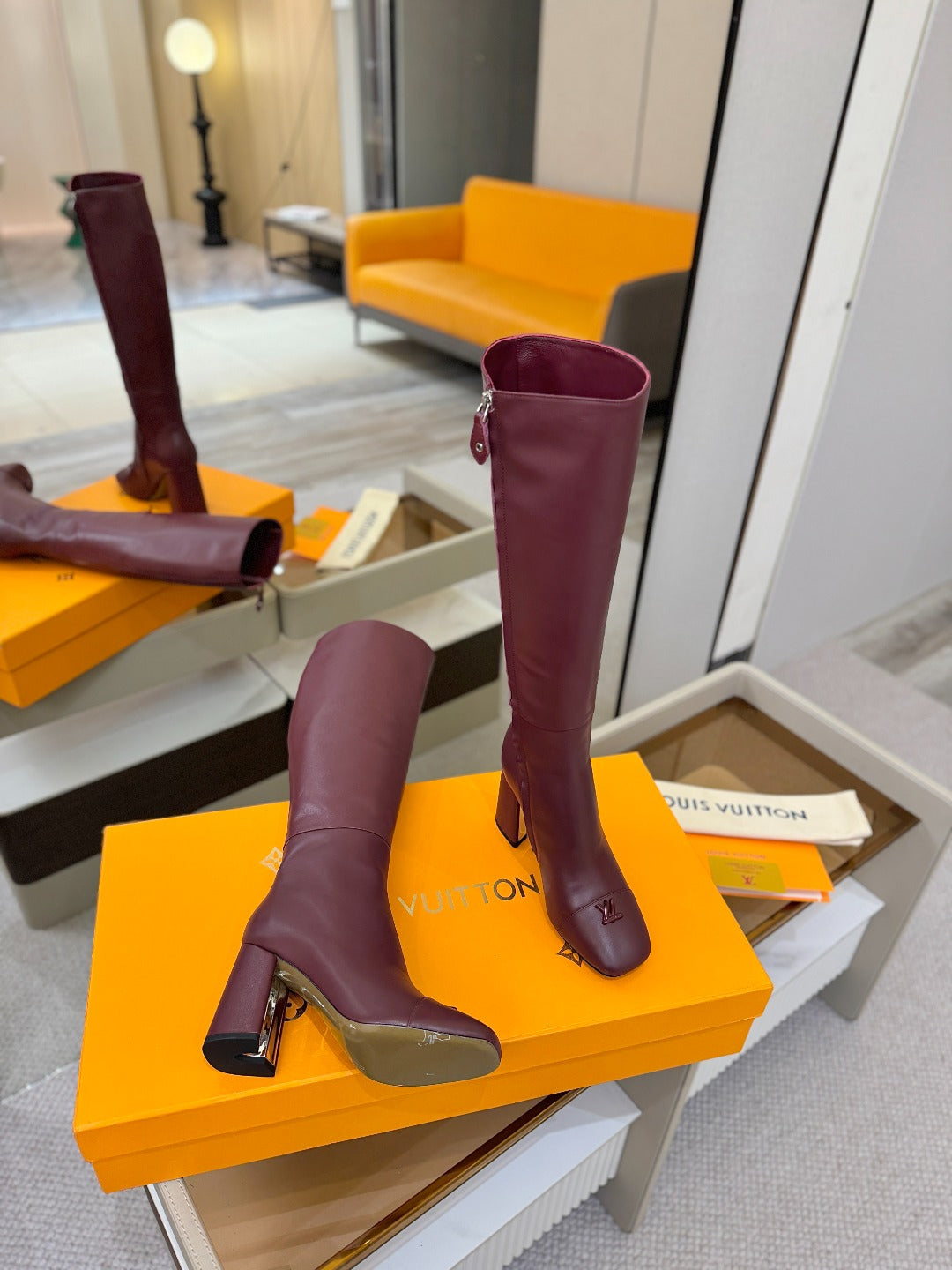 LV  High Boots 85 Burgundy Sheepskin 573737