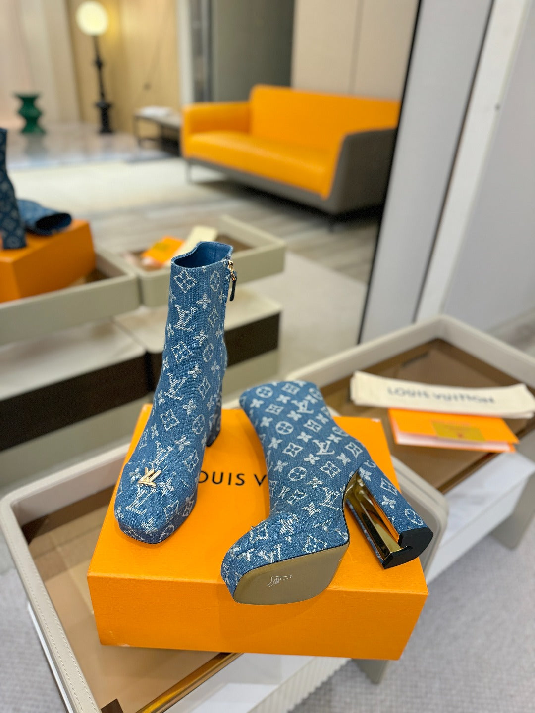 LV Ankle Boots 110 Monogram Blue Denim 573722