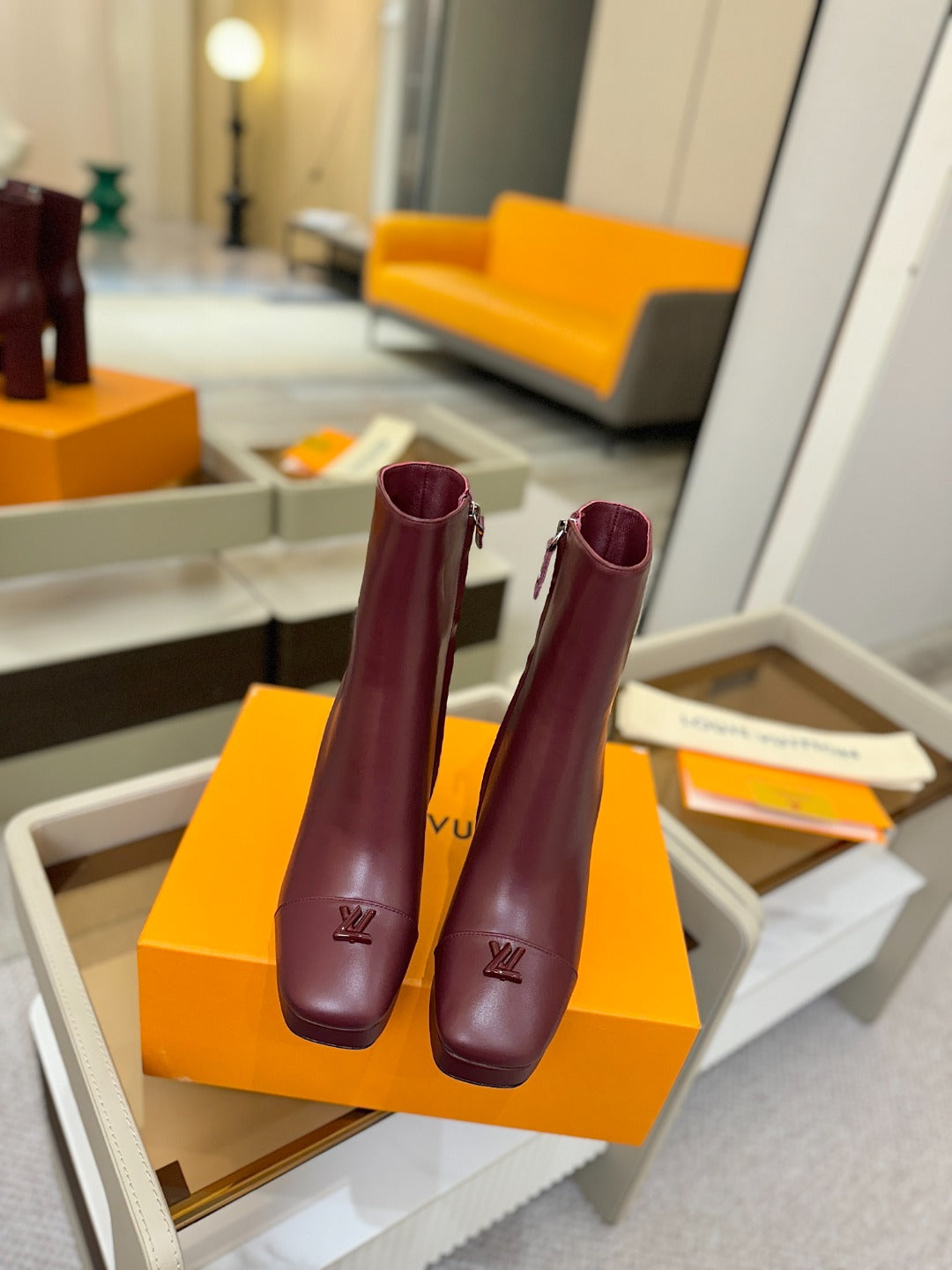 LV Ankle Boots 110 Burgundy Sheepskin 573724