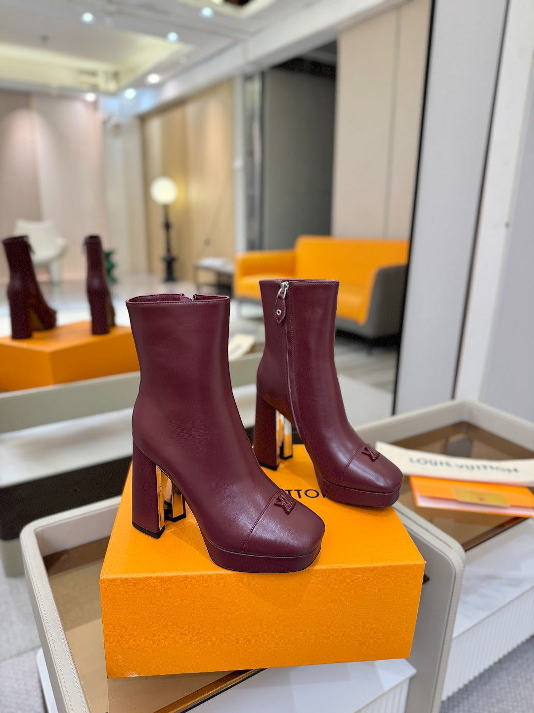 LV Ankle Boots 110 Burgundy Sheepskin 573724