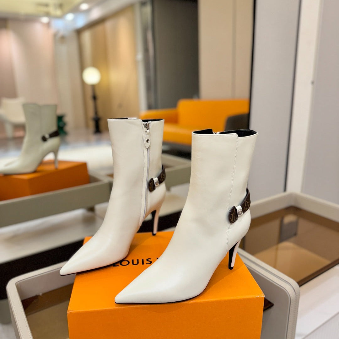 LV 25 Runway Ankle Boots 90 White  Calfskin 573862