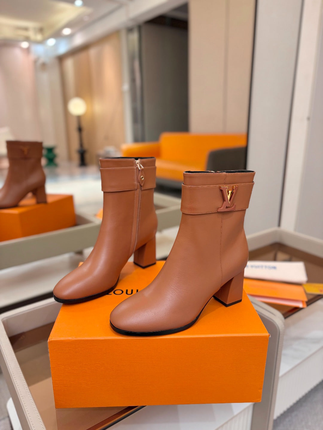LV Ankle Boots 75 Camel Sheepskin 573726