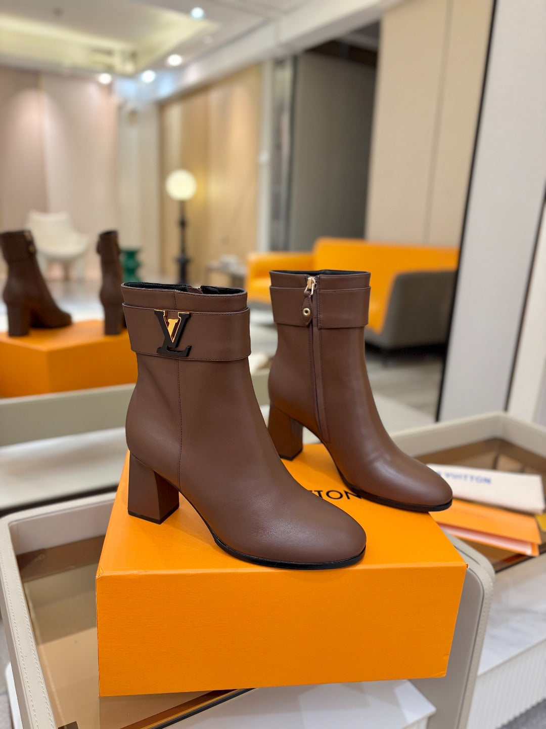 LV Ankle Boots 75 Dark Brown Sheepskin 573728