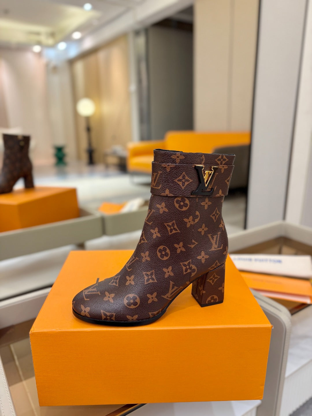 LV Ankle Boots 75 Monogram Brown Sheepskin 573729
