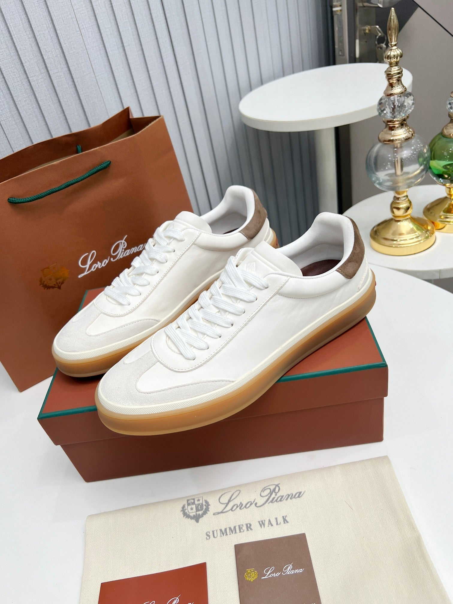 LP TENNIS WALK SNEAKERS WHITE AND LIGHT GRAY CALFSKIN
