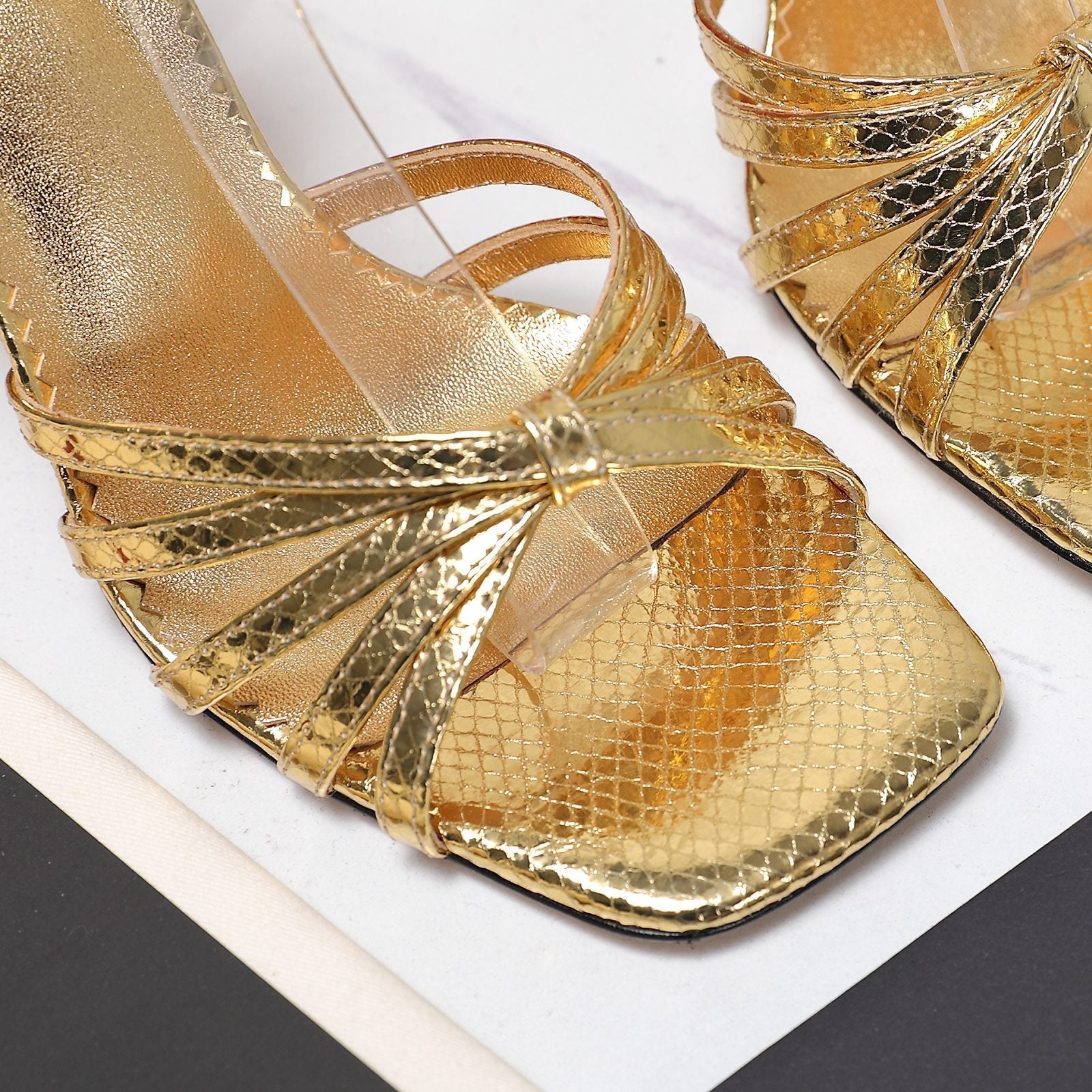 VT 2025 Diamond Heel Sandals Gold Cowhide 289510