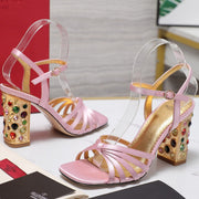 VT 2025 Diamond Heel Sandals Pink Cowhide 289511