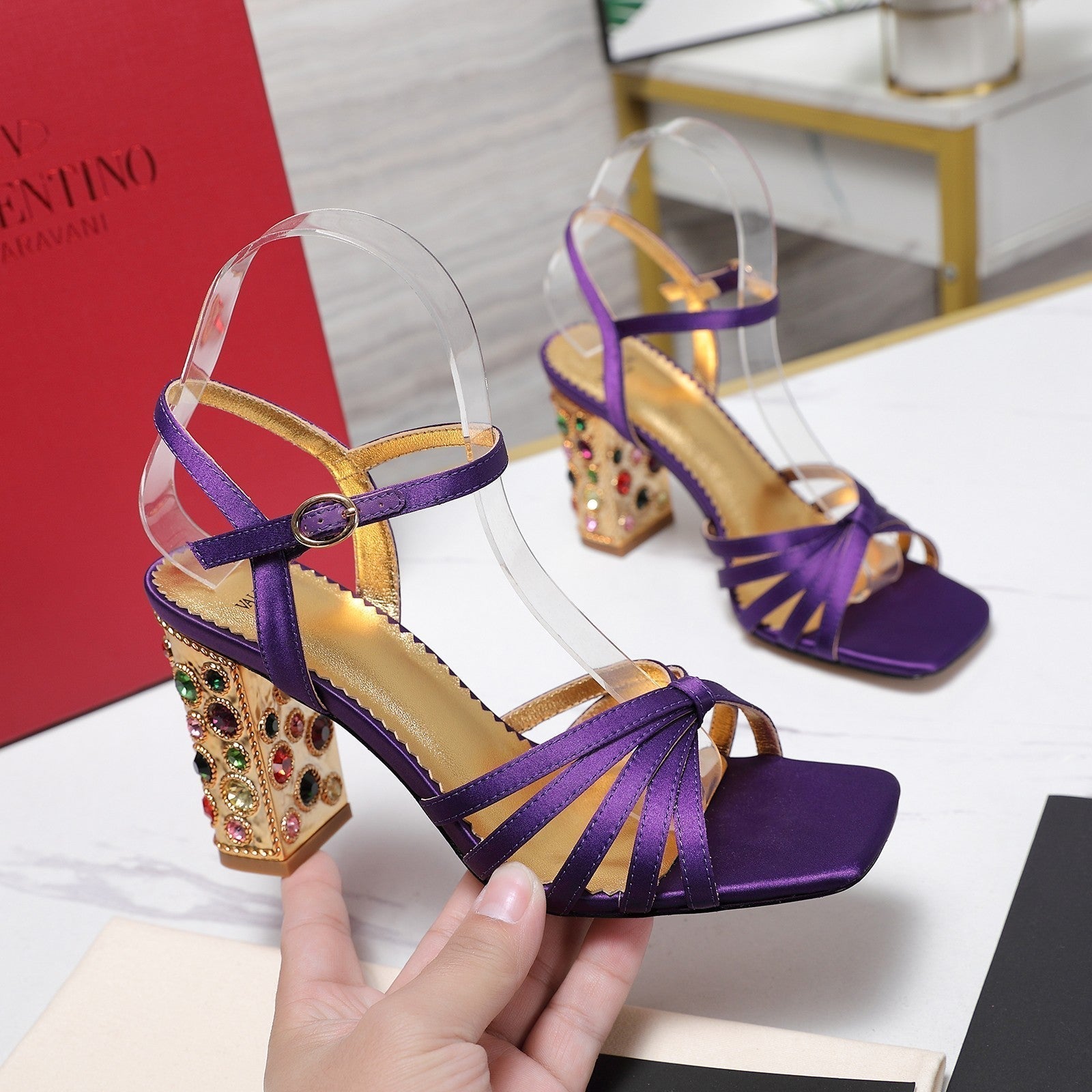 VT 2025 Diamond Heel Sandals Purple Cowhide 289512