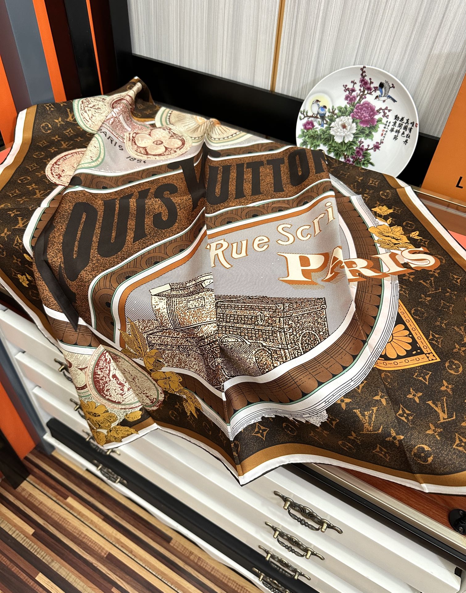 SQUARE SILK SCARF MALLES MERVEILLEUSES 90 CM BROWN 399995