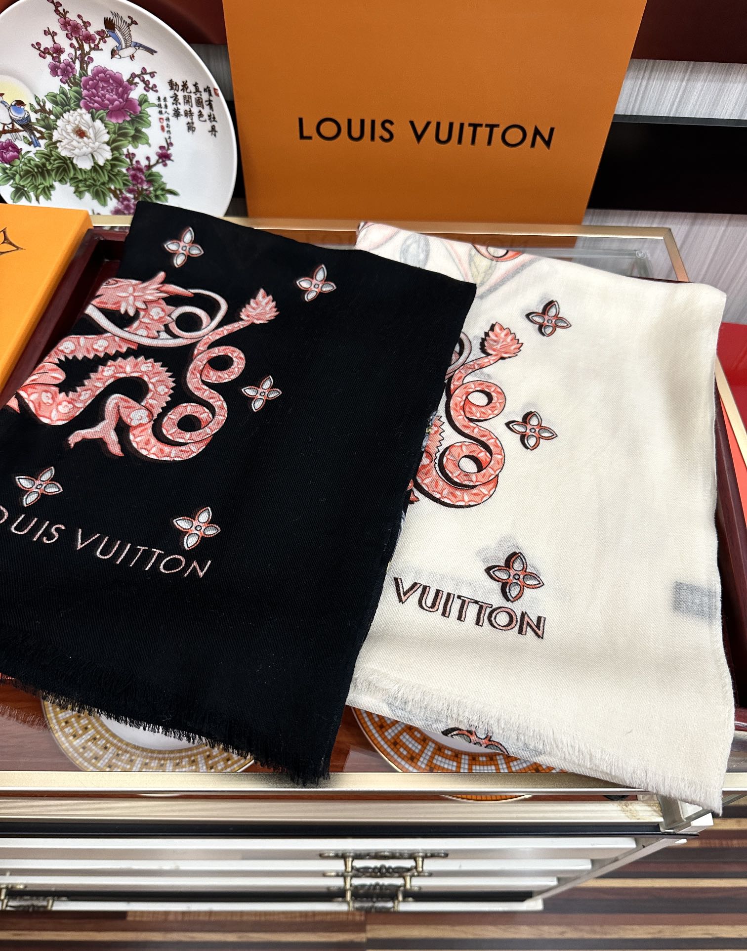 LV  Long Scarf 200cm Black Pink Yellow Cashmere 967316