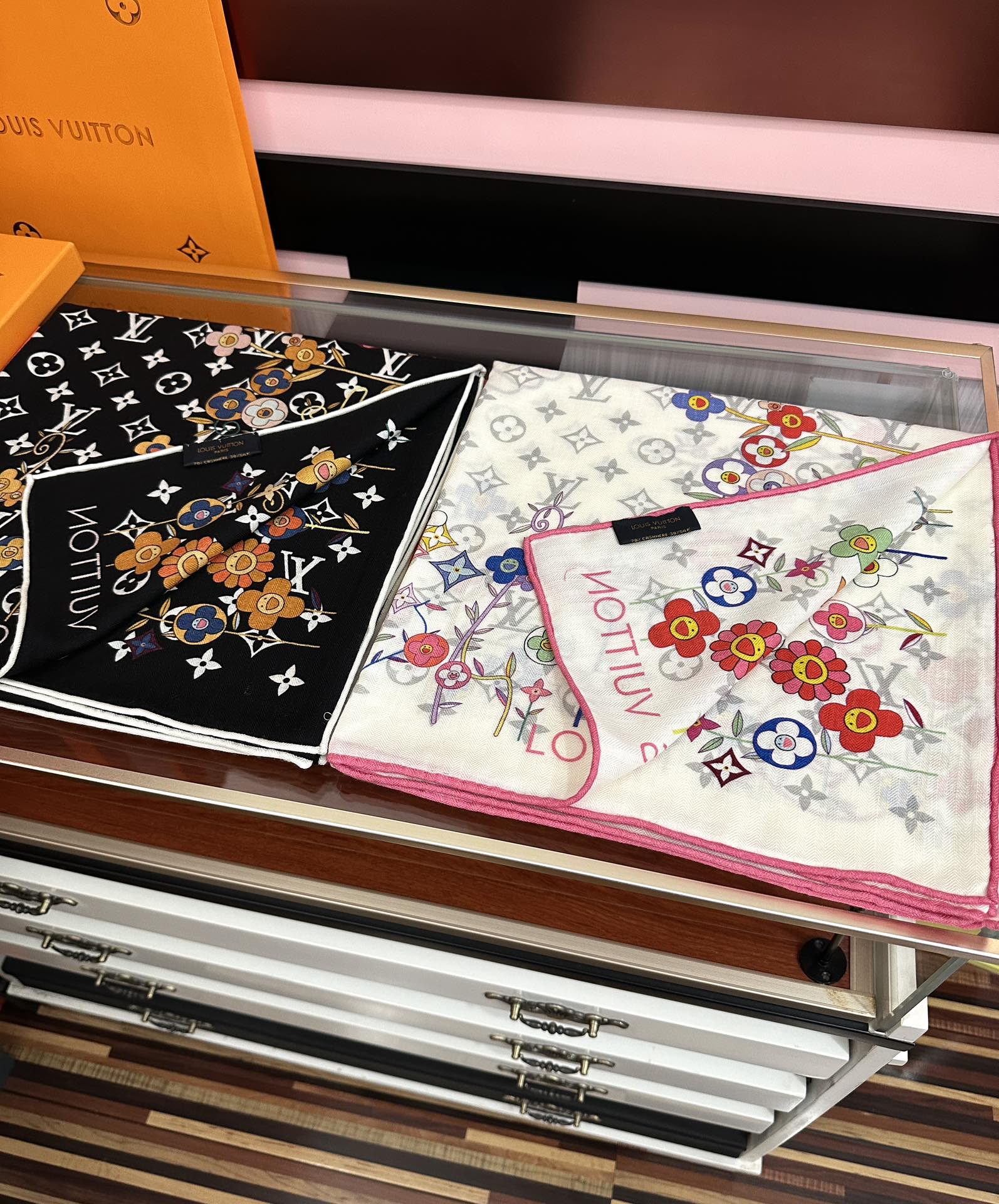 LV Double-Sided 140cm Black Colorful Silk Cashmere 967343