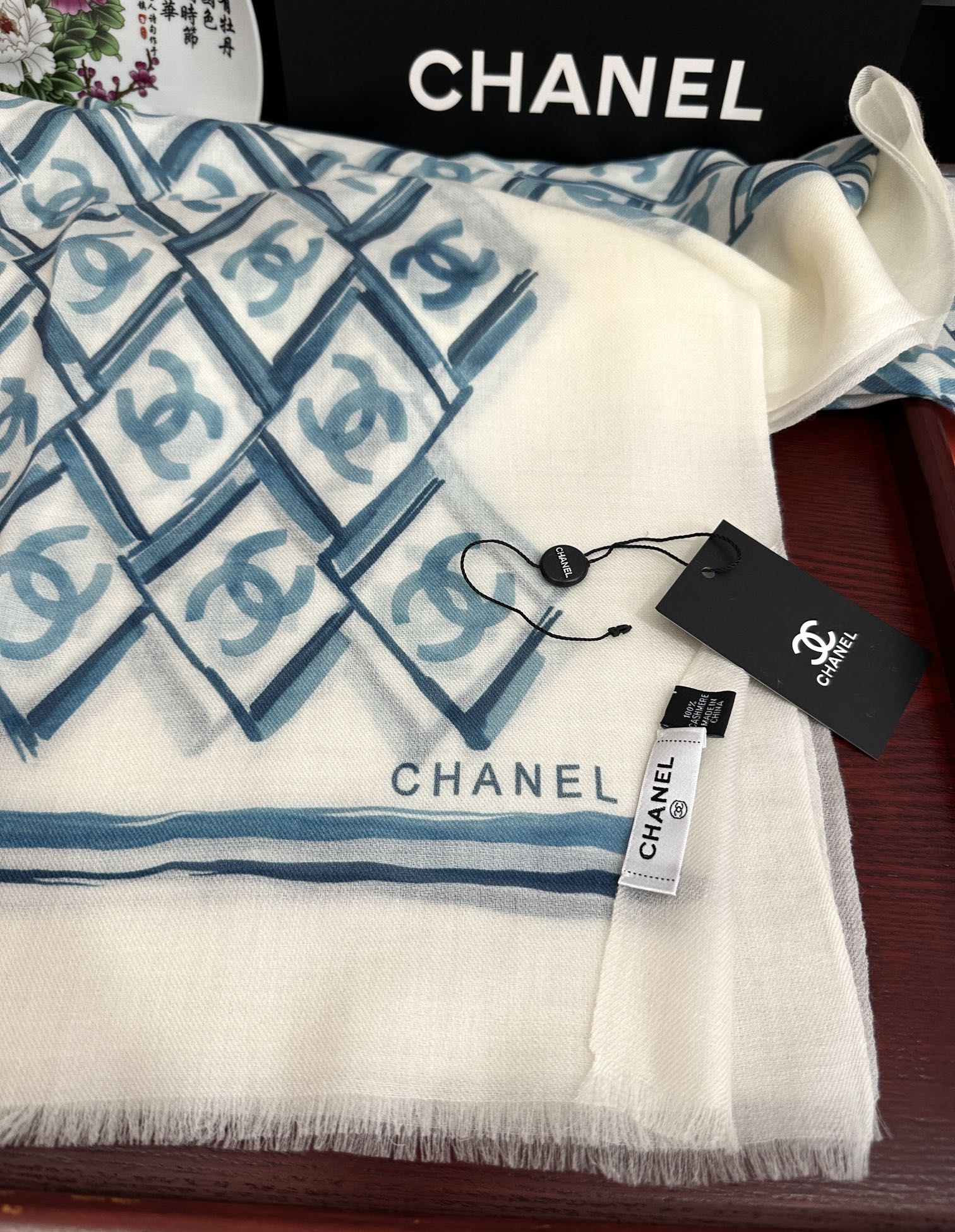 LV Latest Style Scarf 200cm White Blue Cashmere 970872