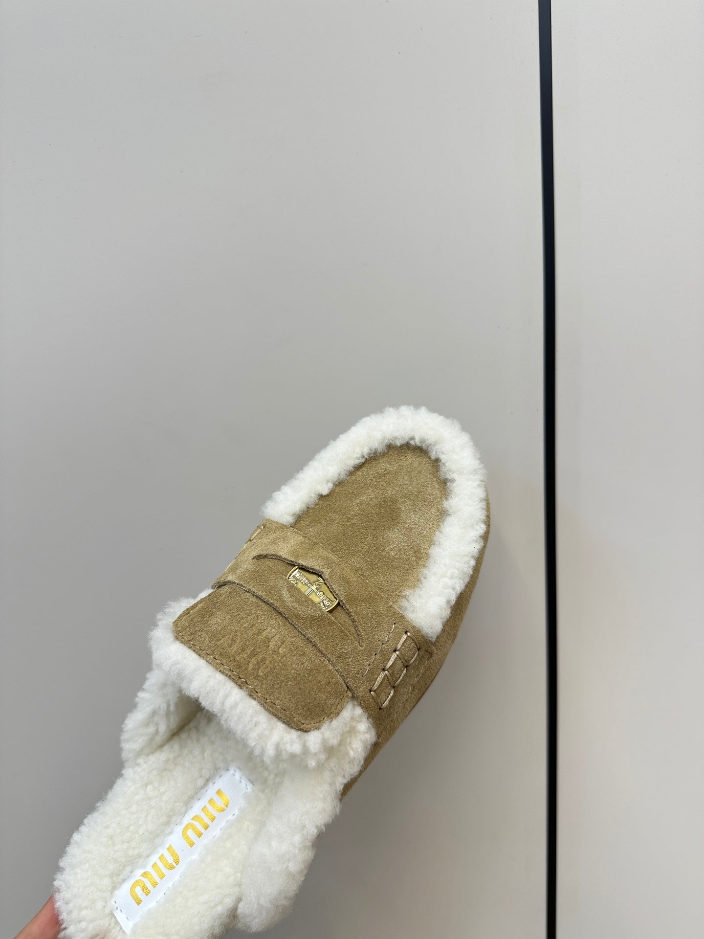 Miu Mule Half Fur Light Brown Suede