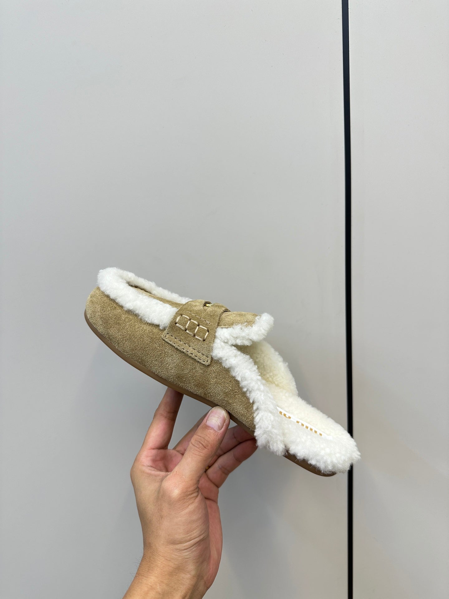 Miu Mule Half Fur Light Brown Suede