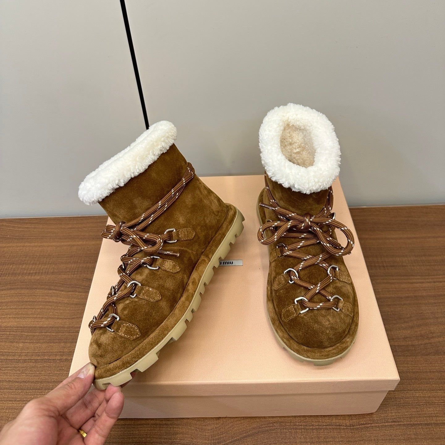 Miu Ankle Boots Brown Coffee Milk Suede