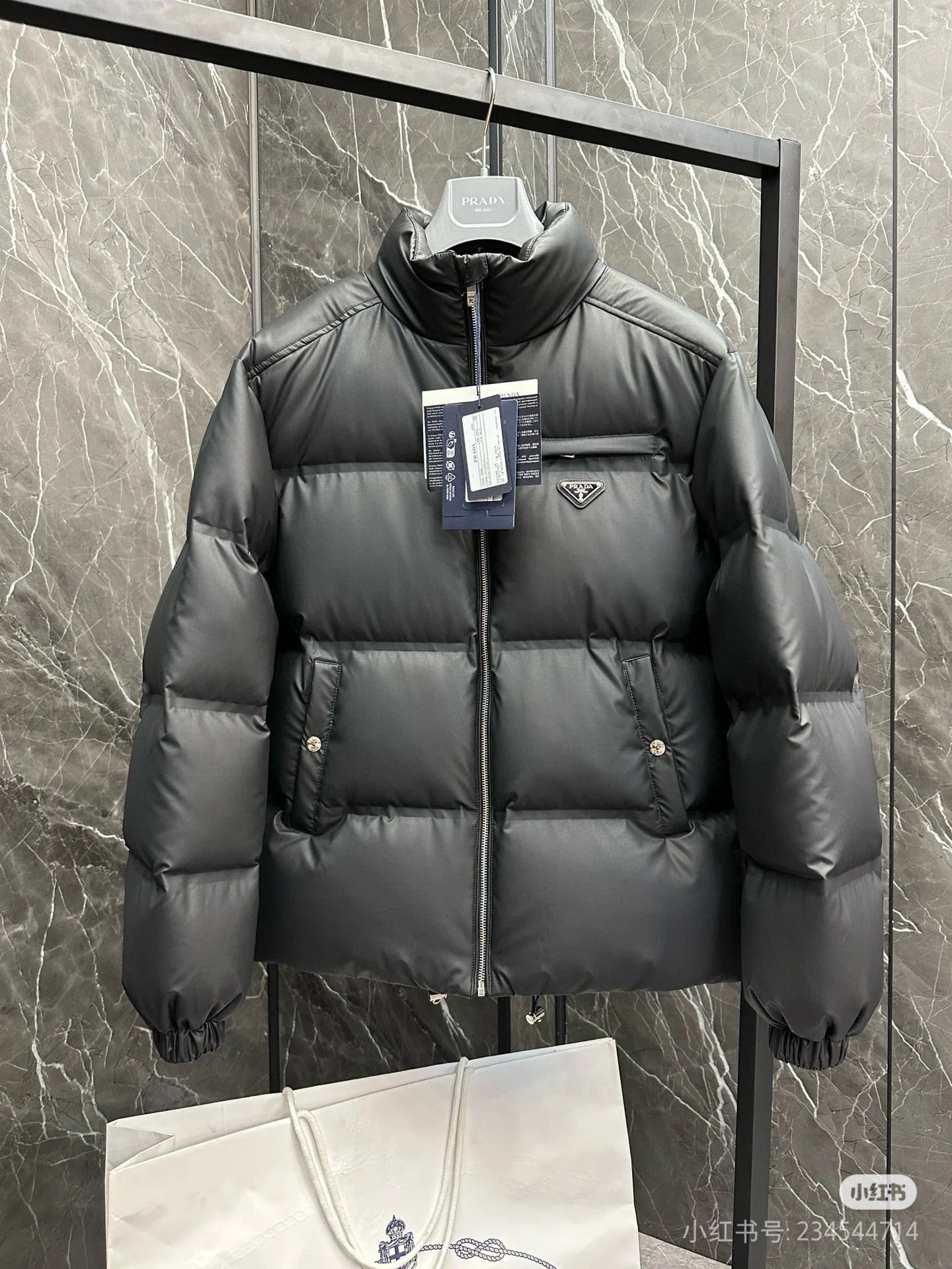 Prada 25 Down Jacket Black And Grey Polyester 291391