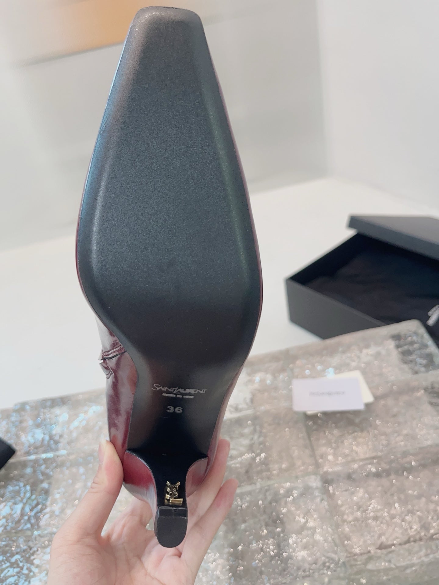 YSL 25 High Heeled Long Boot Burgundy Cowhide 522262