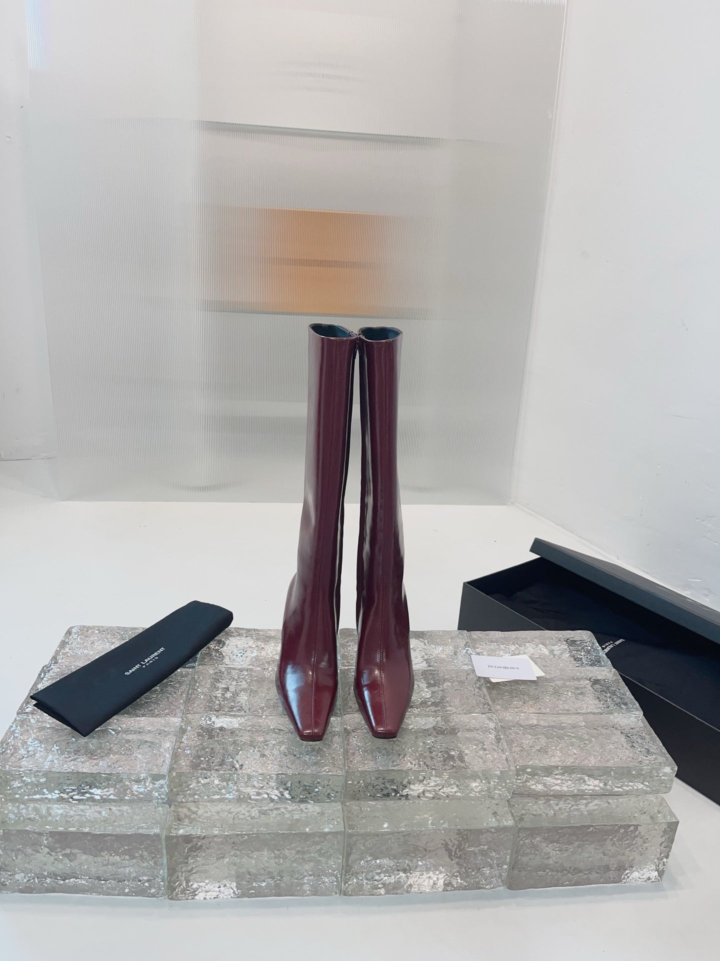 YSL 25 High Heeled Long Boot Burgundy Cowhide 522262