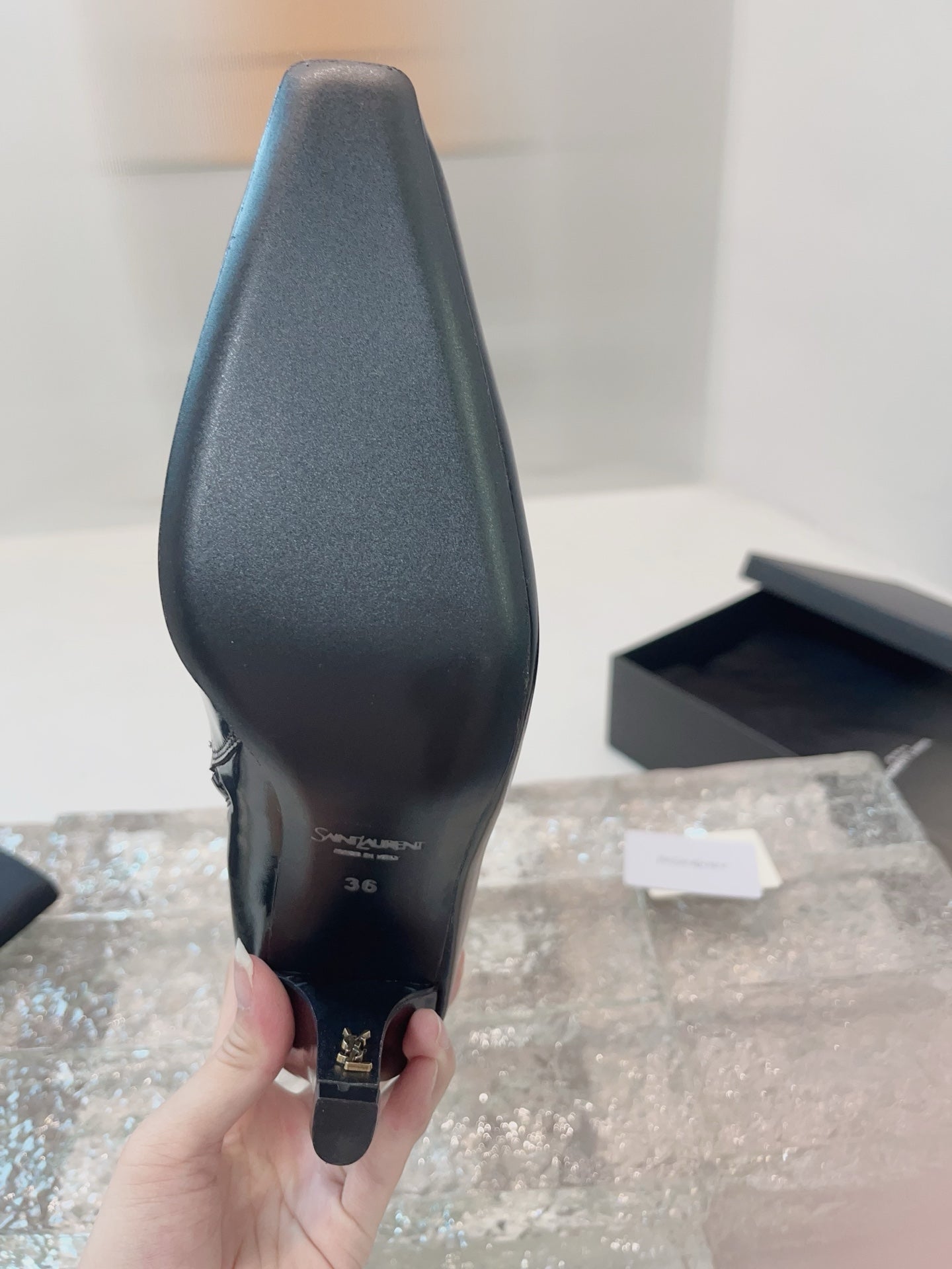 YSL 25 High Heeled Long Boot Black Cowhide 522263