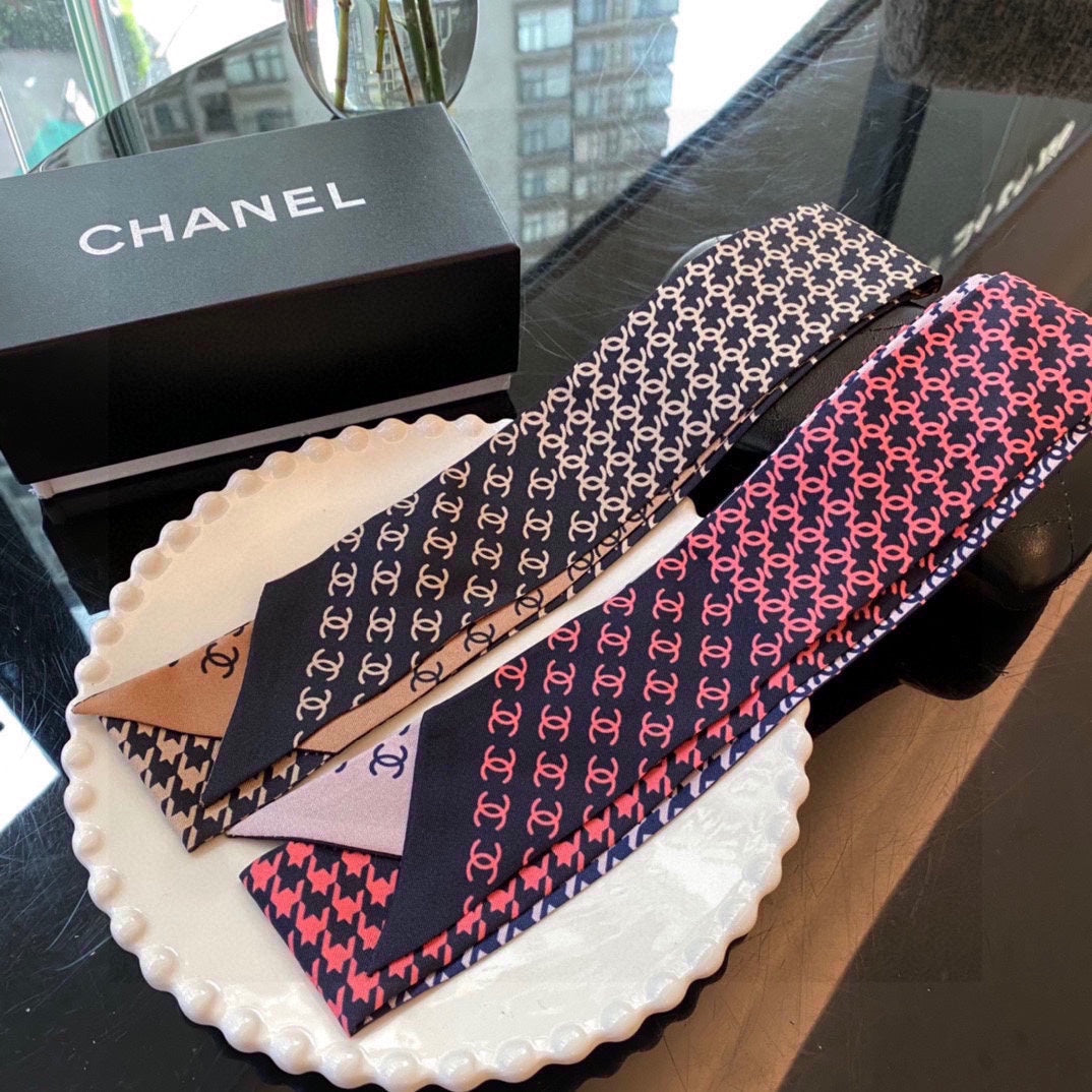 CC  Twilly Mini Scarf 120cm Navy Blue Pink Mulberry Silk 802153