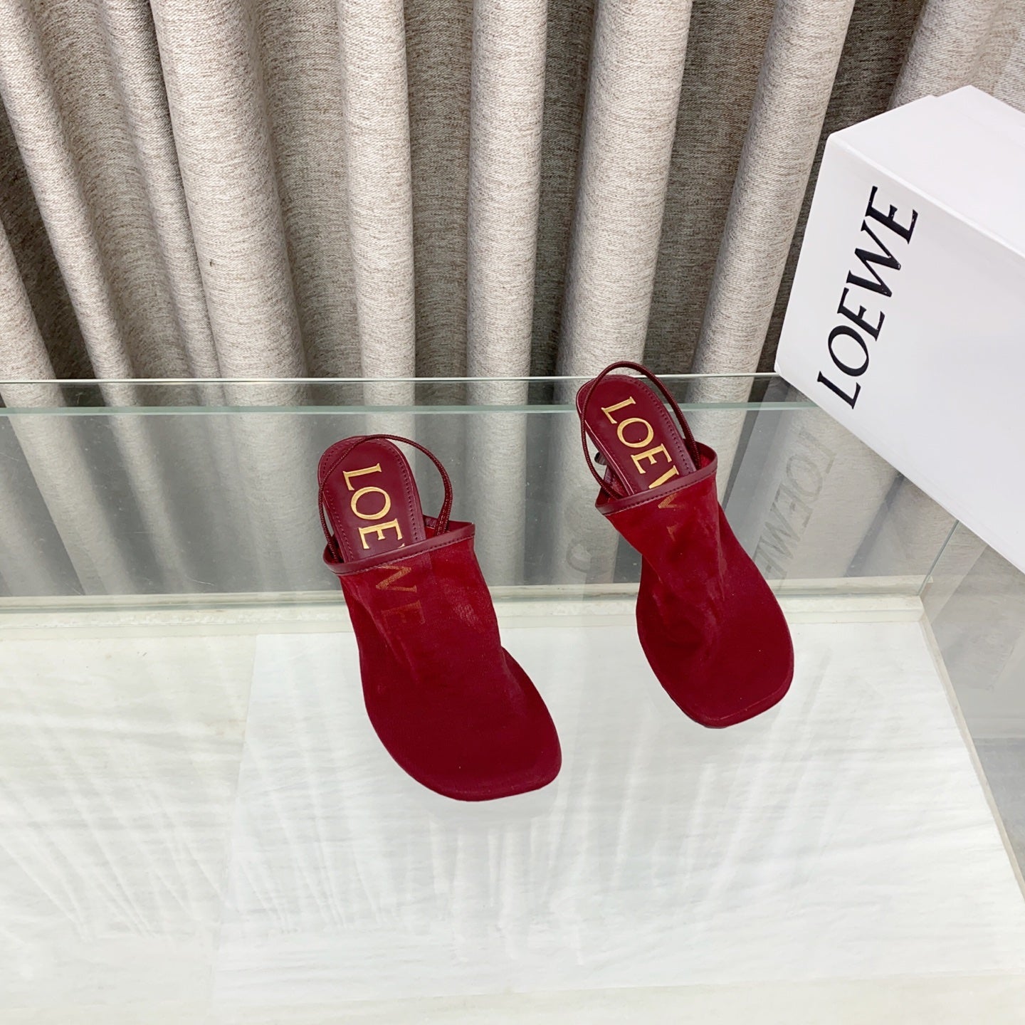 Loewe 25 Petal Slingback Red Mesh Sheepskin