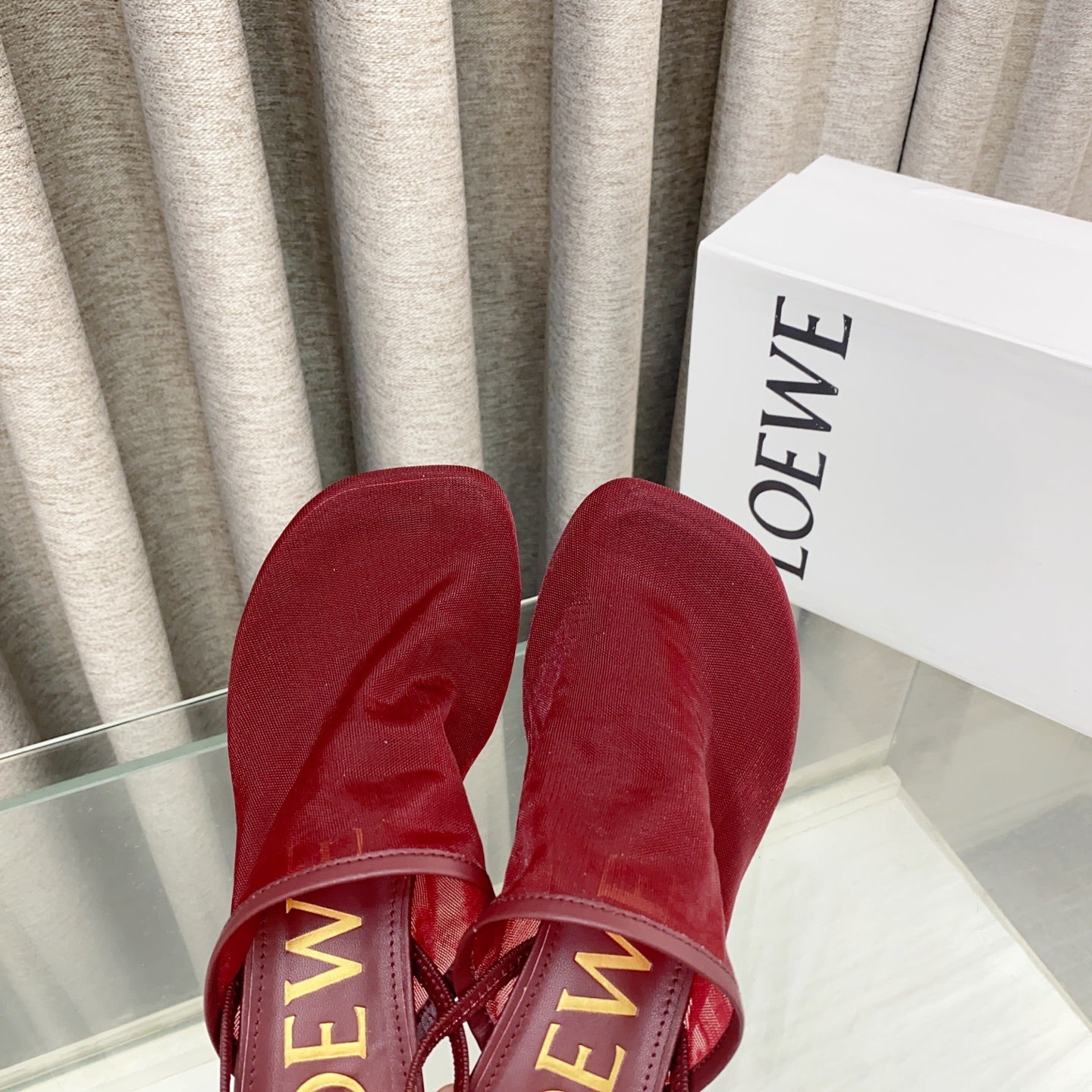 Loewe 25 Petal Slingback Red Mesh Sheepskin