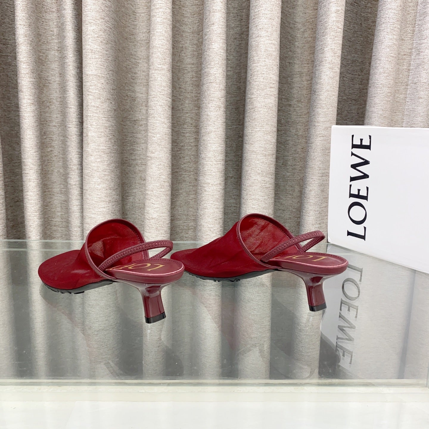Loewe 25 Petal Slingback Red Mesh Sheepskin
