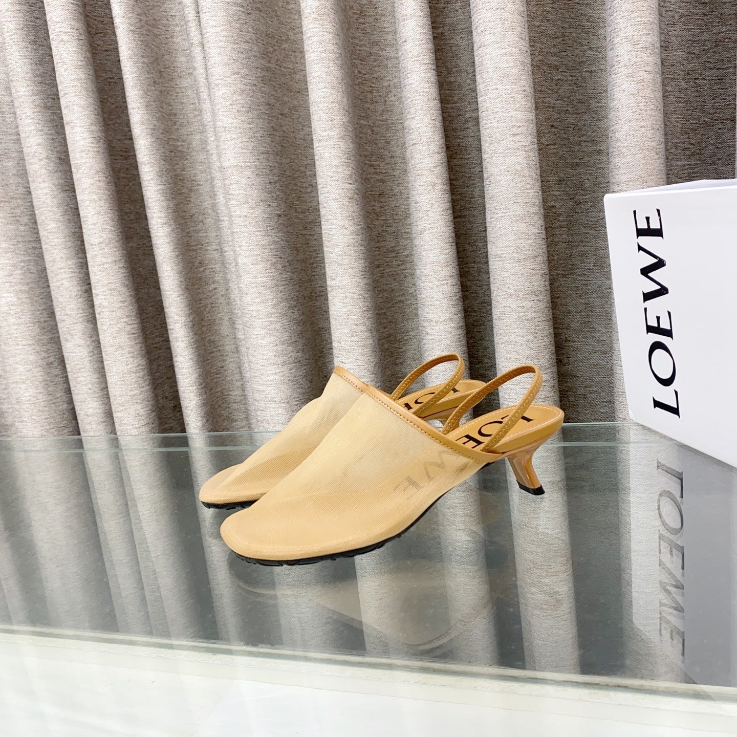 Loewe 25 Petal Slingback Beige Mesh Sheepskin