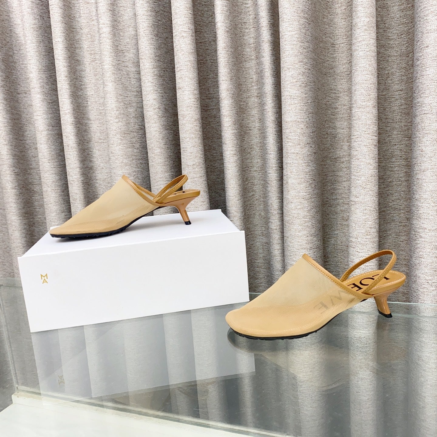 Loewe 25 Petal Slingback Beige Mesh Sheepskin